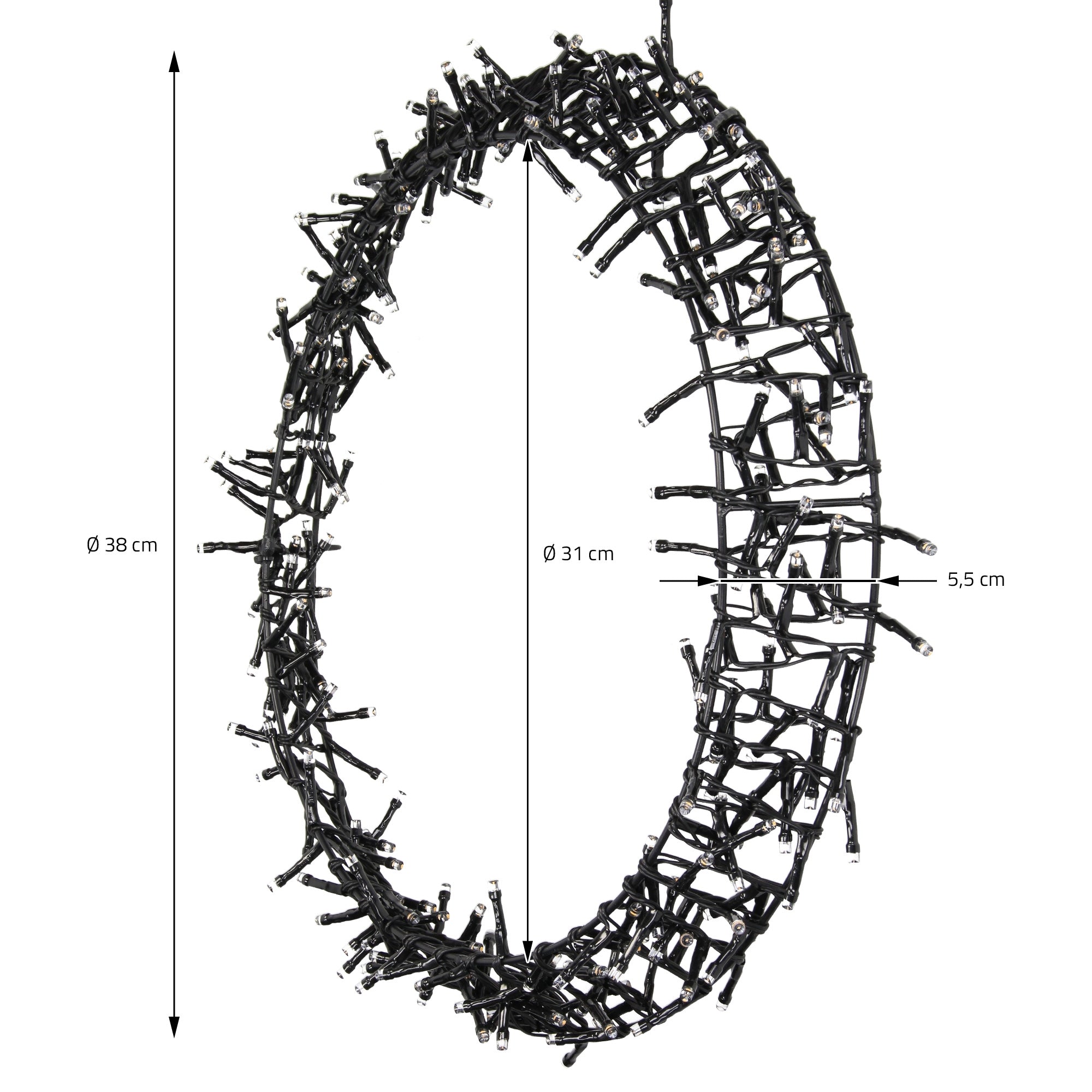 Dimensions pour une couronne ovale en branches, diamètre 38 cm.