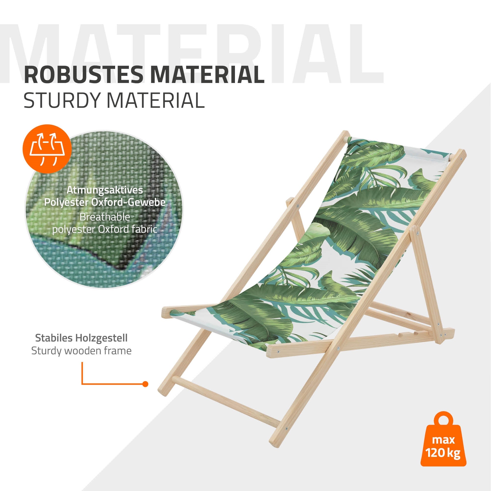 Tumbona con un motivo de hojas verdes sobre una estructura de madera estable.