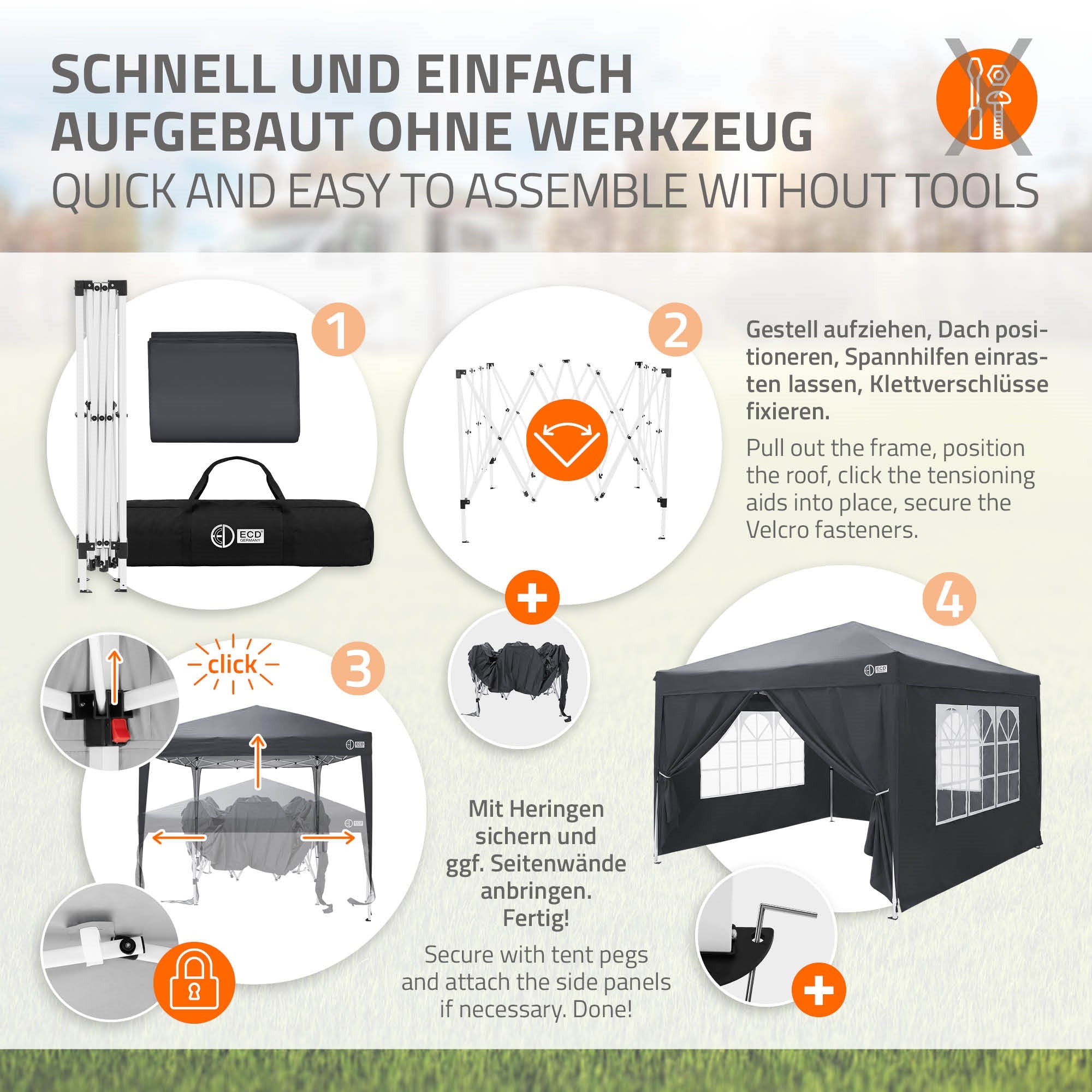 Instructions pour monter un pavillon sans outils.
