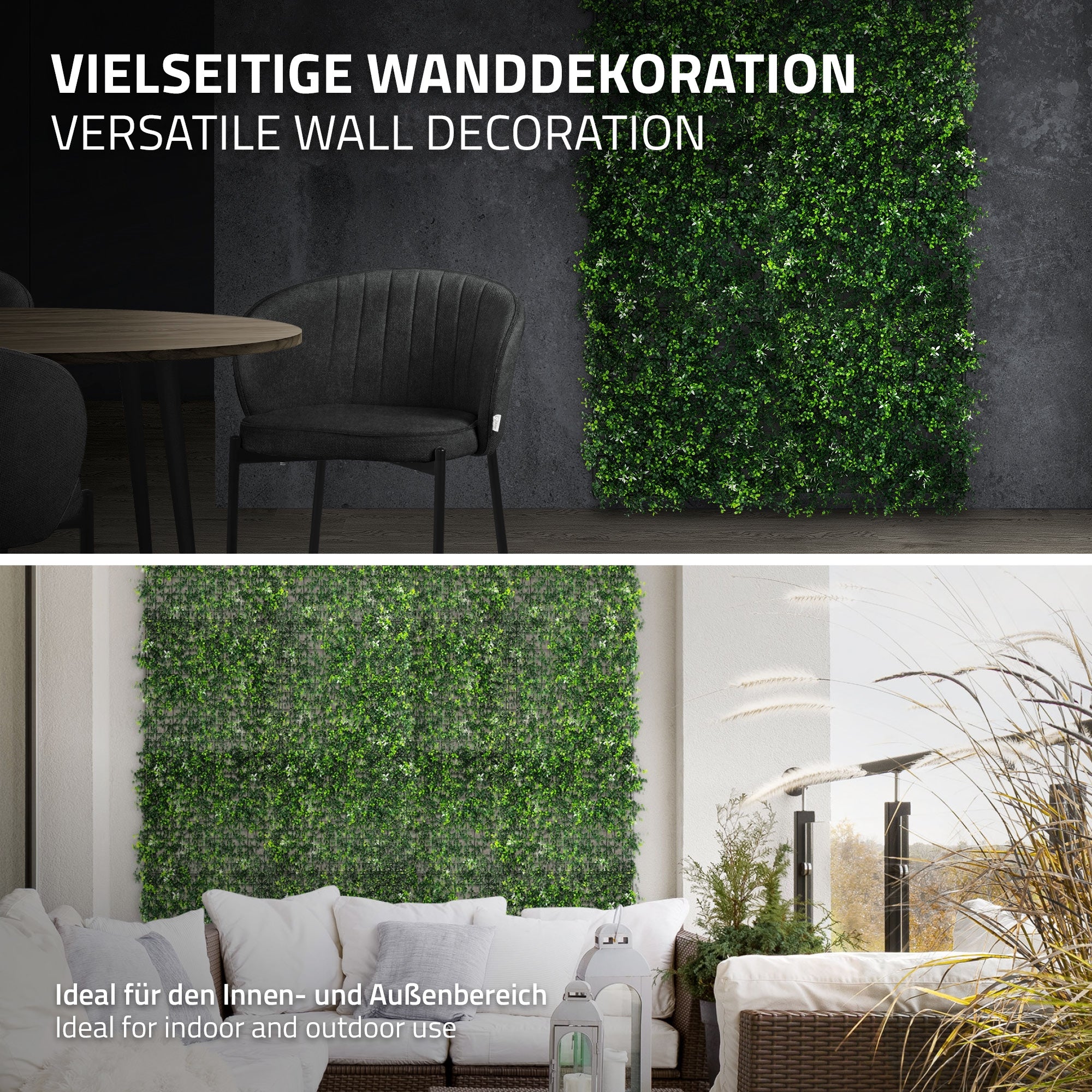 Décoration murale en feuillage vert dans un espace moderne.