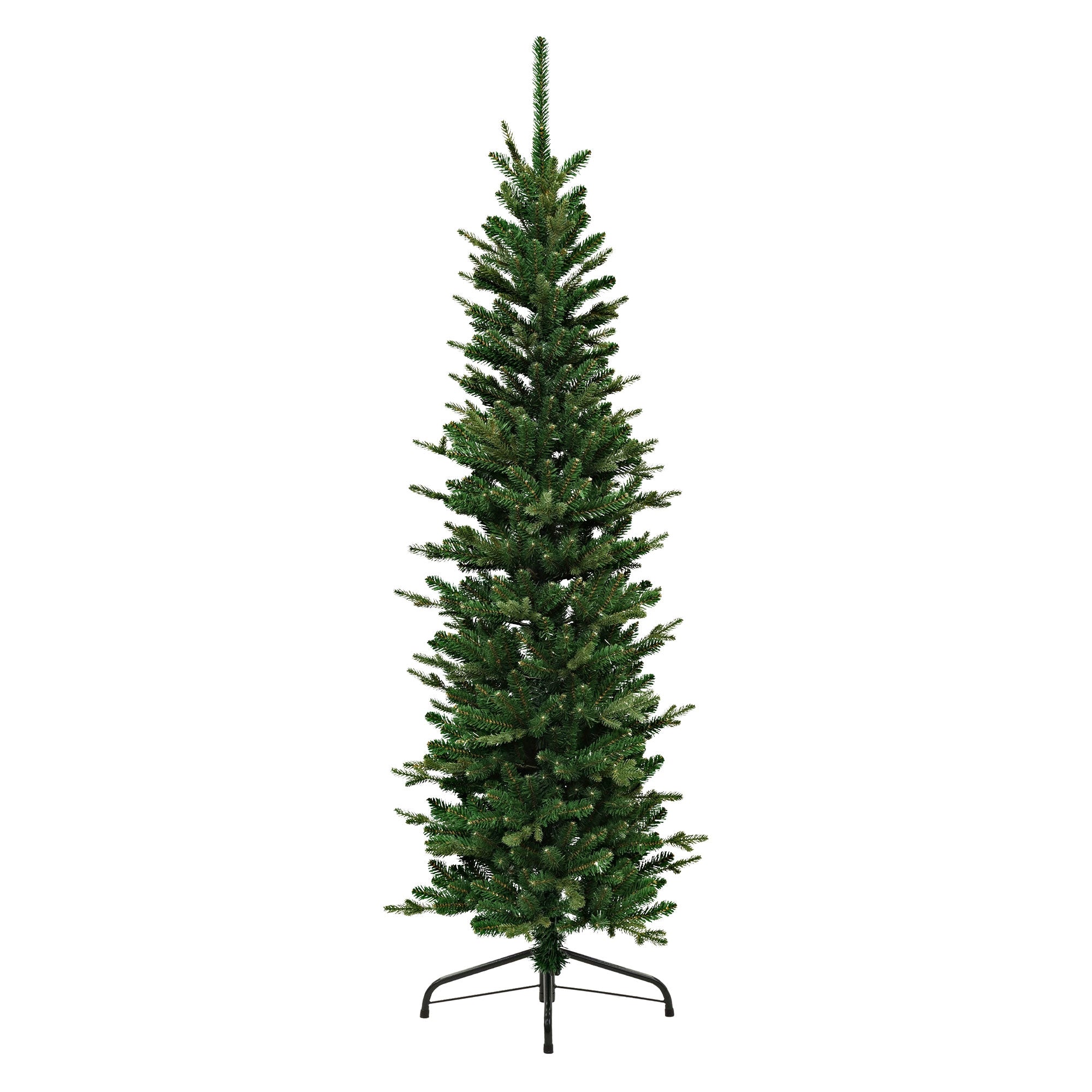Stehender künstlicher Weihnachtsbaum auf einem Ständer.