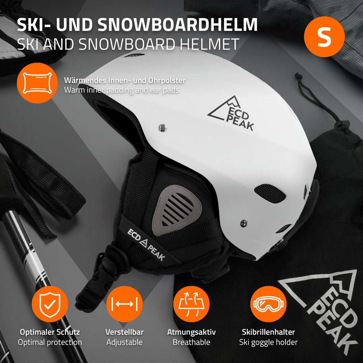 Schwarzer Ski- und Snowboardhelm mit Fleece-Innenfutter und verstellbarem Riemen.