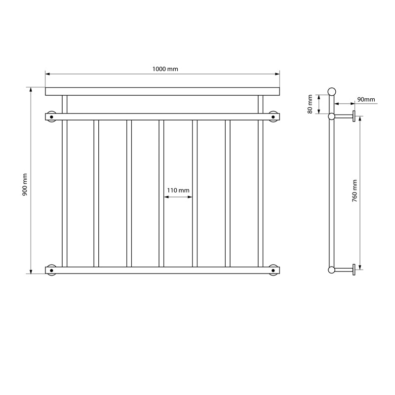 Dessin technique avec des dimensions pour une grille, vue de face et de côté.