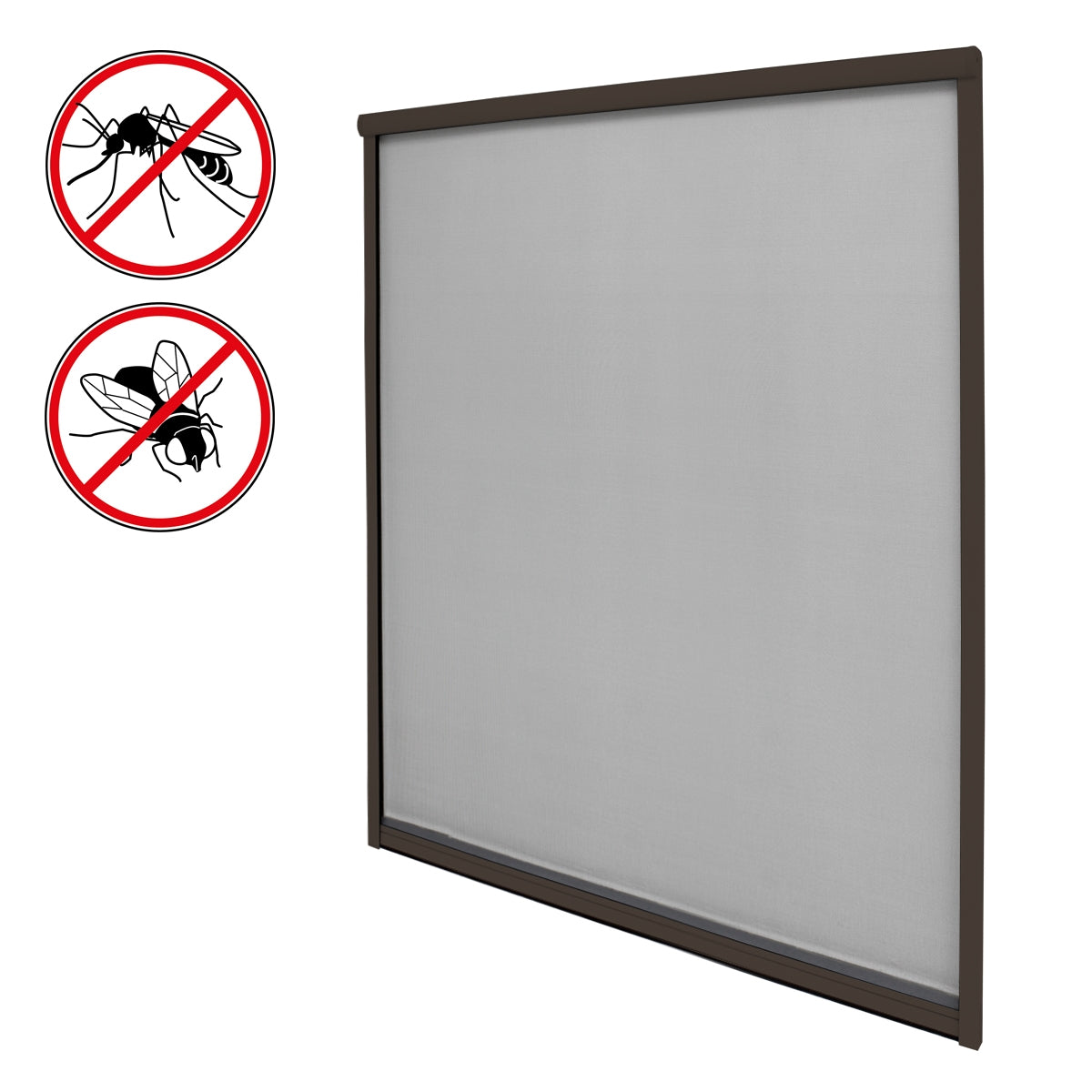 Insect protection net with two symbols against flies and wasps.