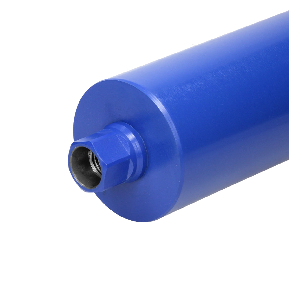 Blue cylinder with threaded connection on one end.