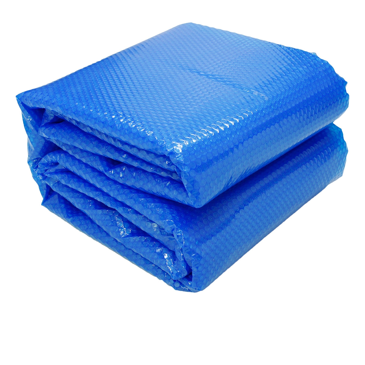 Telo blu di plastica piegato, ripiegato in due strati.