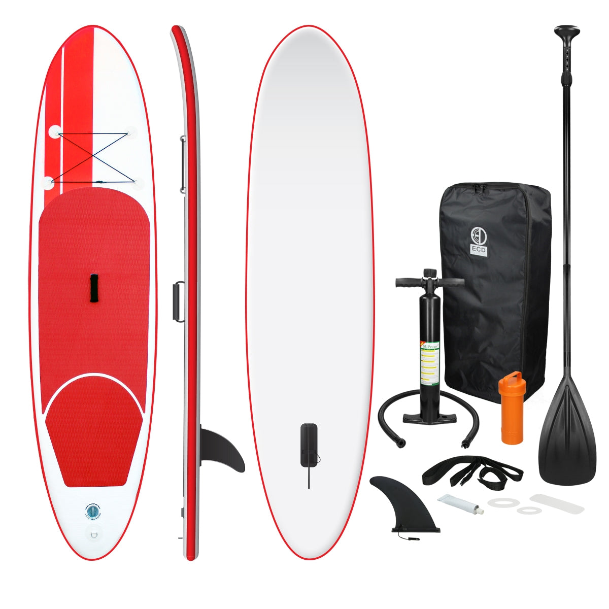 Tabla de Stand-Up-Paddle con accesorios como bomba y remo.