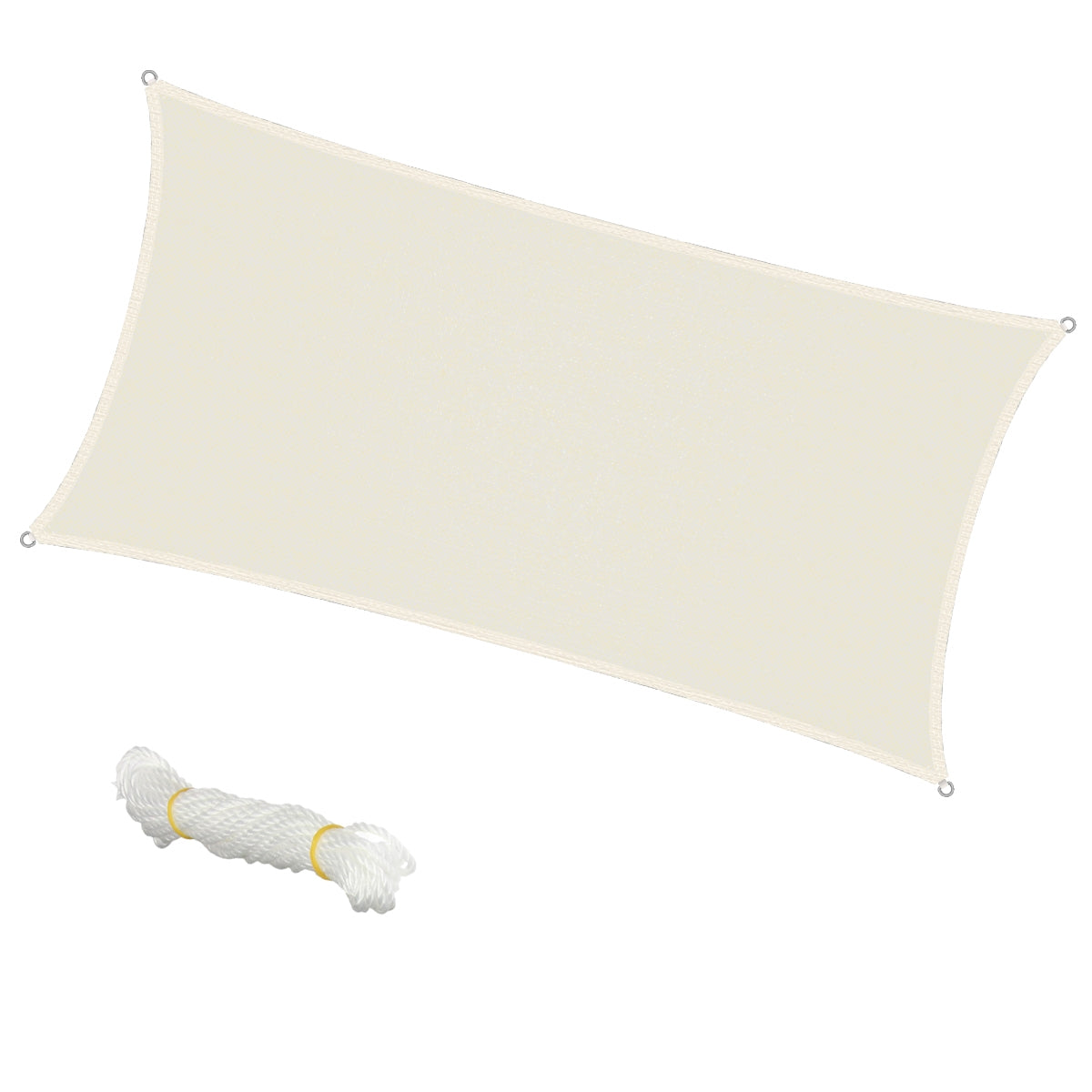 Beige sun sail with white rope on a white background.