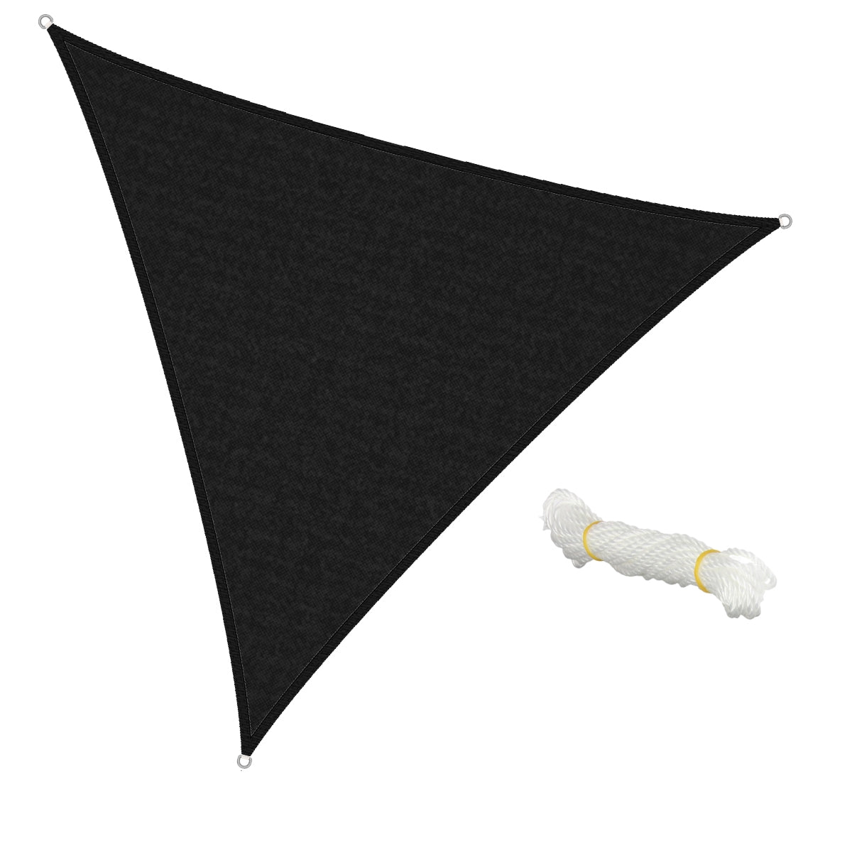 Étoffe triangulaire noire et un faisceau de corde blanche.