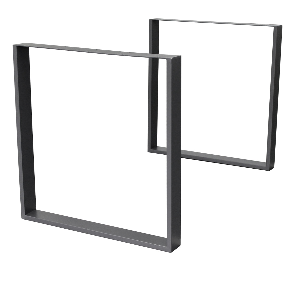 Zwei schwarze Metallrahmen in quadratischer Form, nebeneinander stehend.