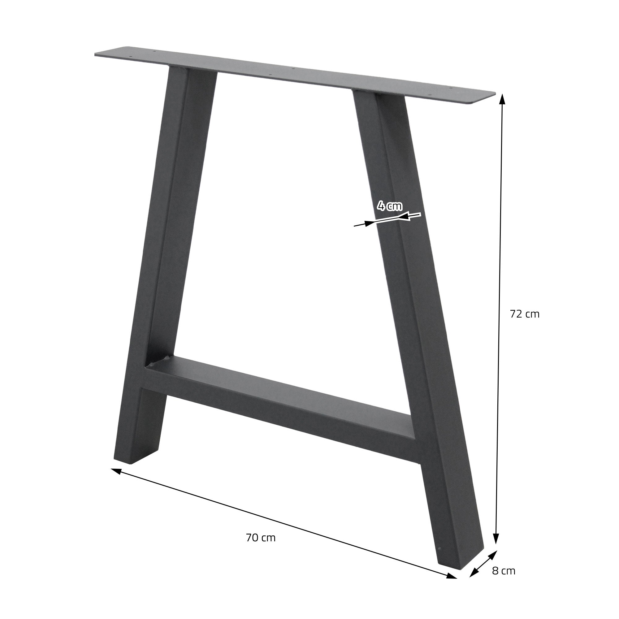 Un cadre de table noir avec des dimensions de 70 cm de large et 72 cm de haut.