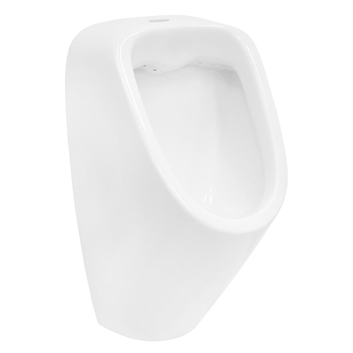 Urinale bianco montato su una parete.