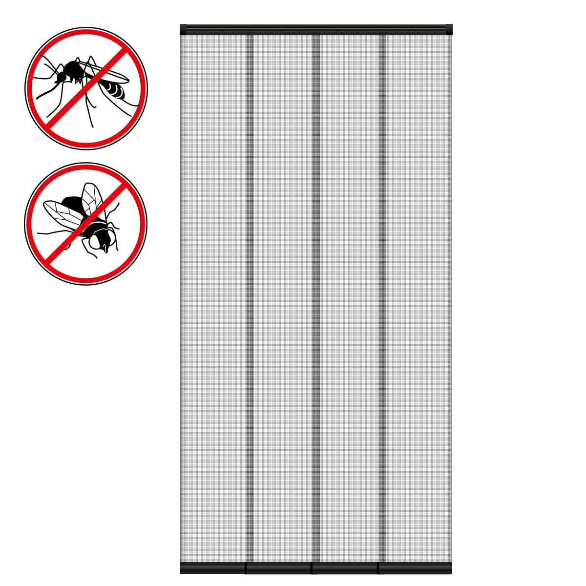 A fly screen with symbols against insects on a white background.