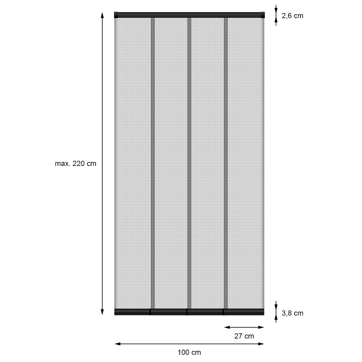 Measurement marking of an insect protection with dimensions in cm.