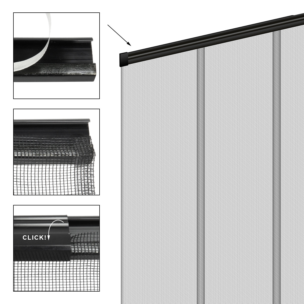 Assembly instructions for a net with clips and rails.