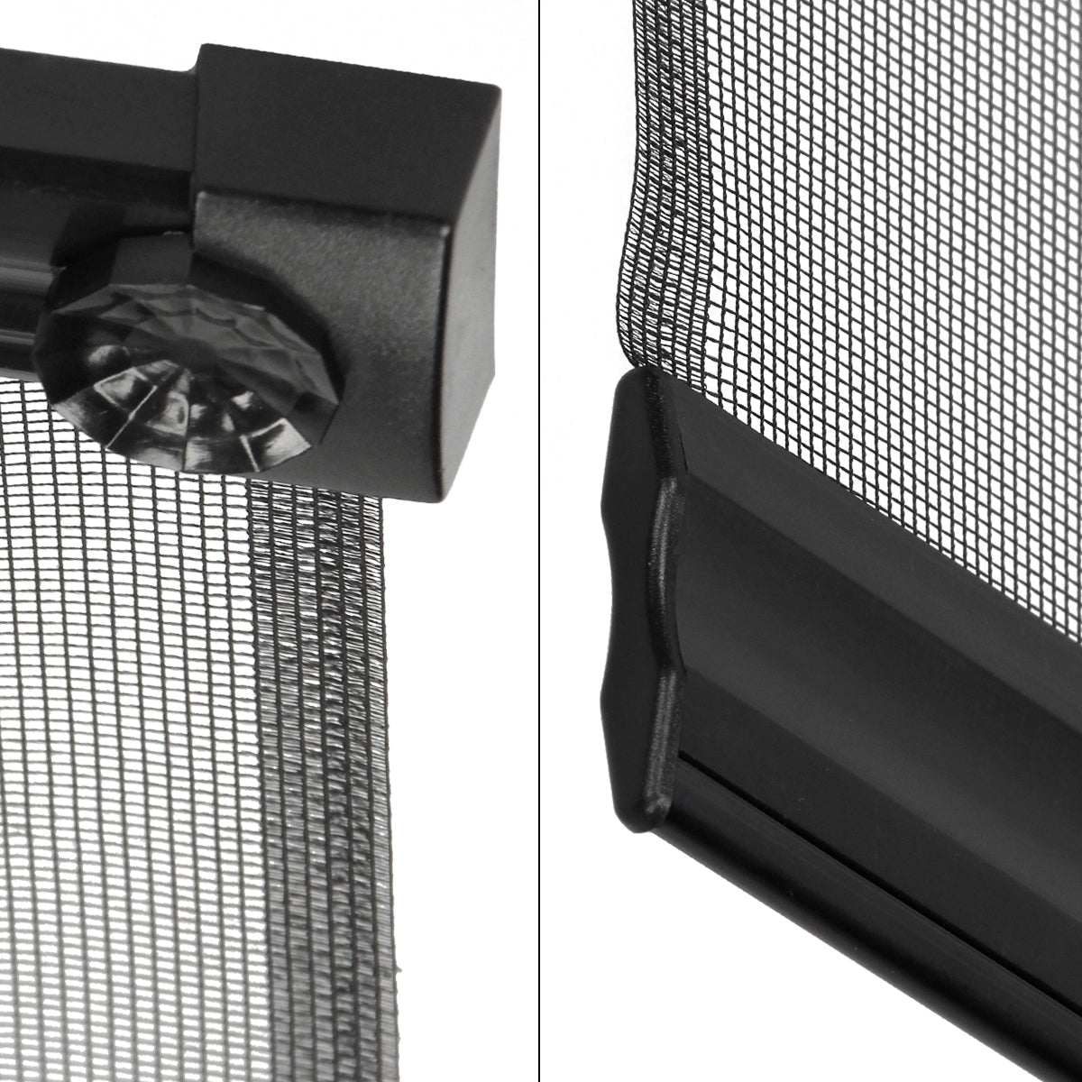 Close-up of a roller with a black net and holder.