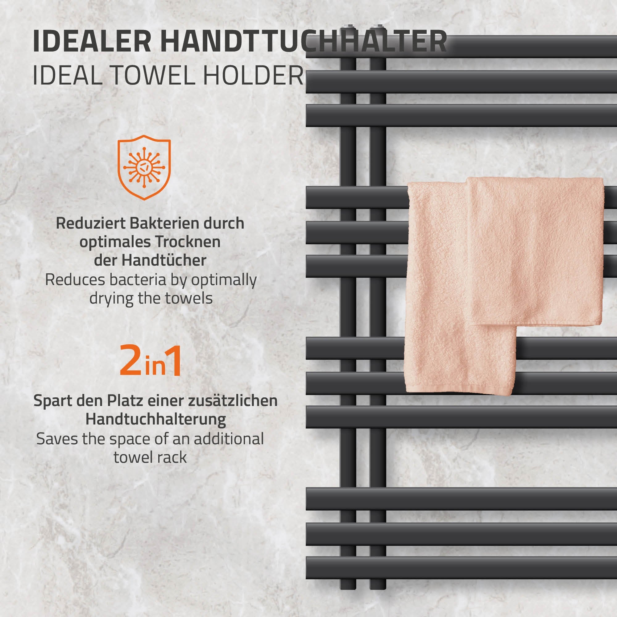 Porte-serviettes anthracite avec des serviettes, sur fond clair.