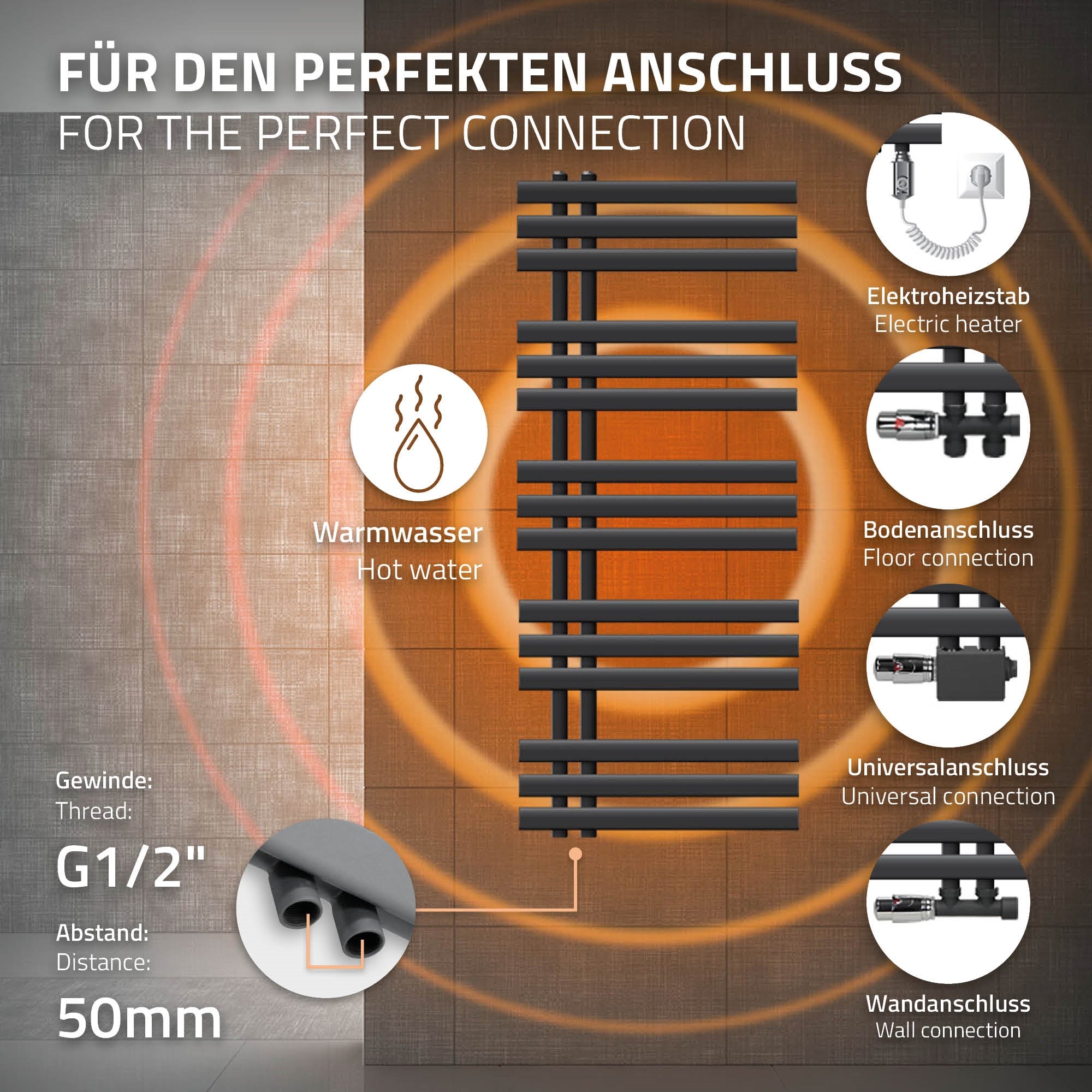 Radiateur avec des tuyaux horizontaux et verticaux en anthracite.
