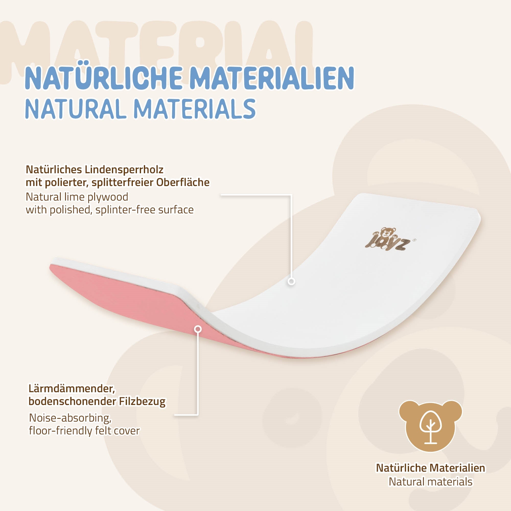 Images of a toy made of natural lime wood with colored surface.