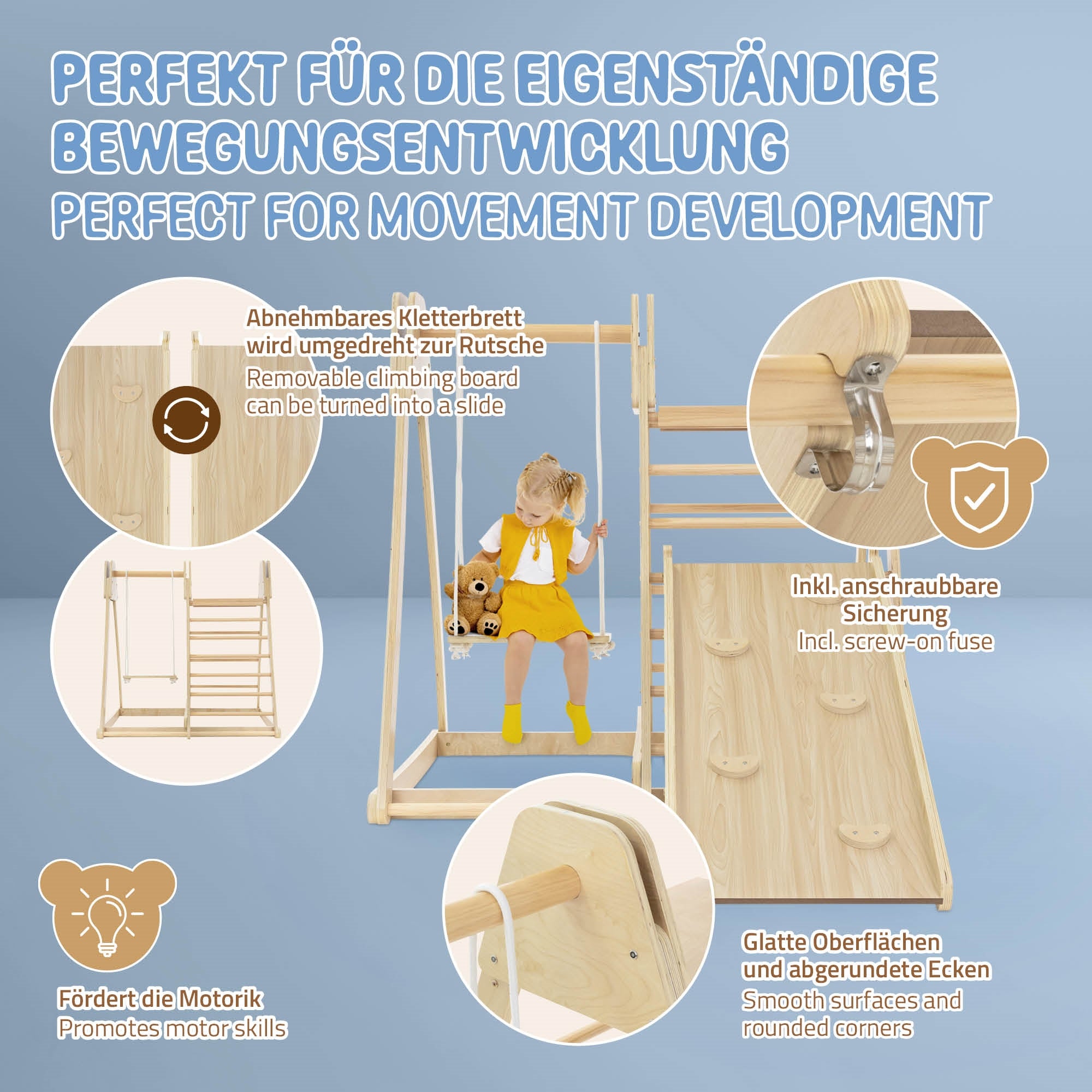 Illustration d'une structure d'escalade avec un enfant assis sur un toboggan.