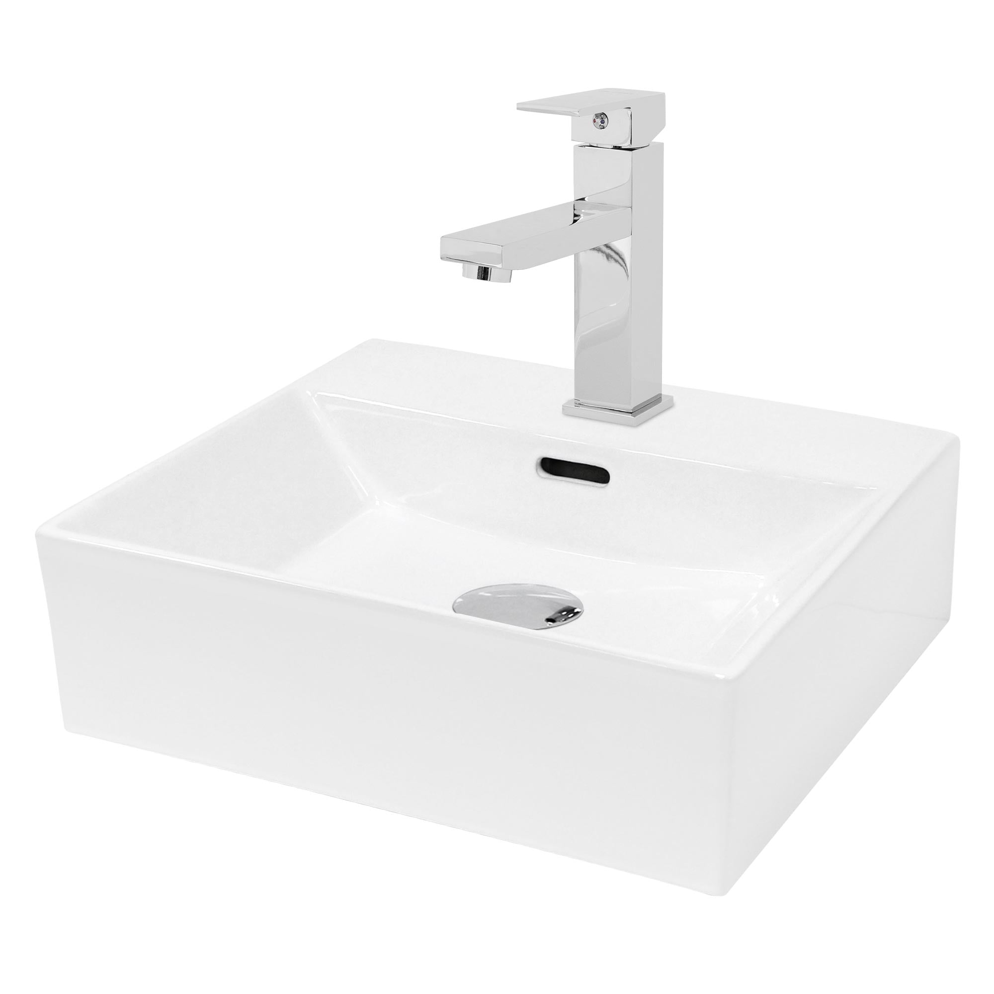 Un lavabo quadrato con un rubinetto moderno.