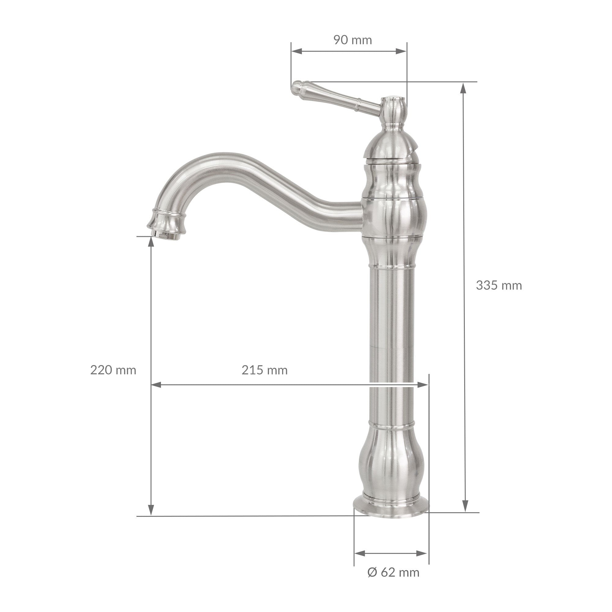 Dessin technique d'un robinet avec dimensions.