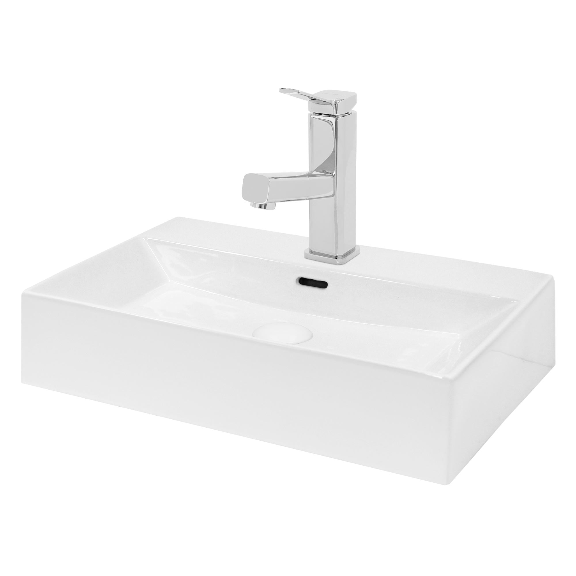 Un lavandino quadrato con un rubinetto moderno.