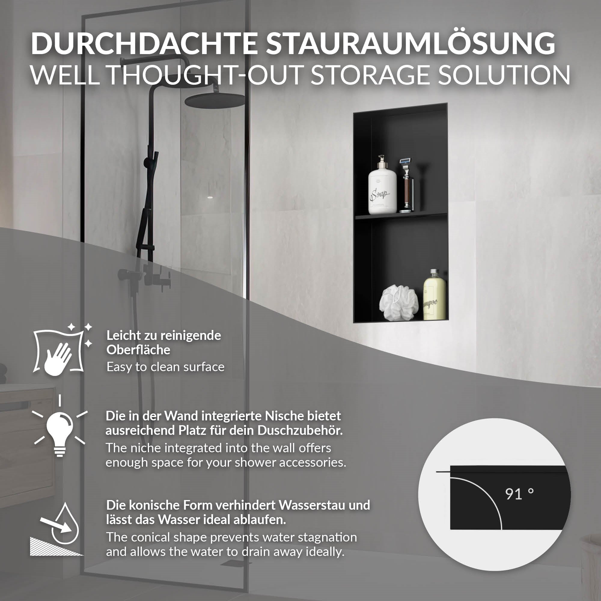 Graphic of a thoughtful storage solution in a bathroom.