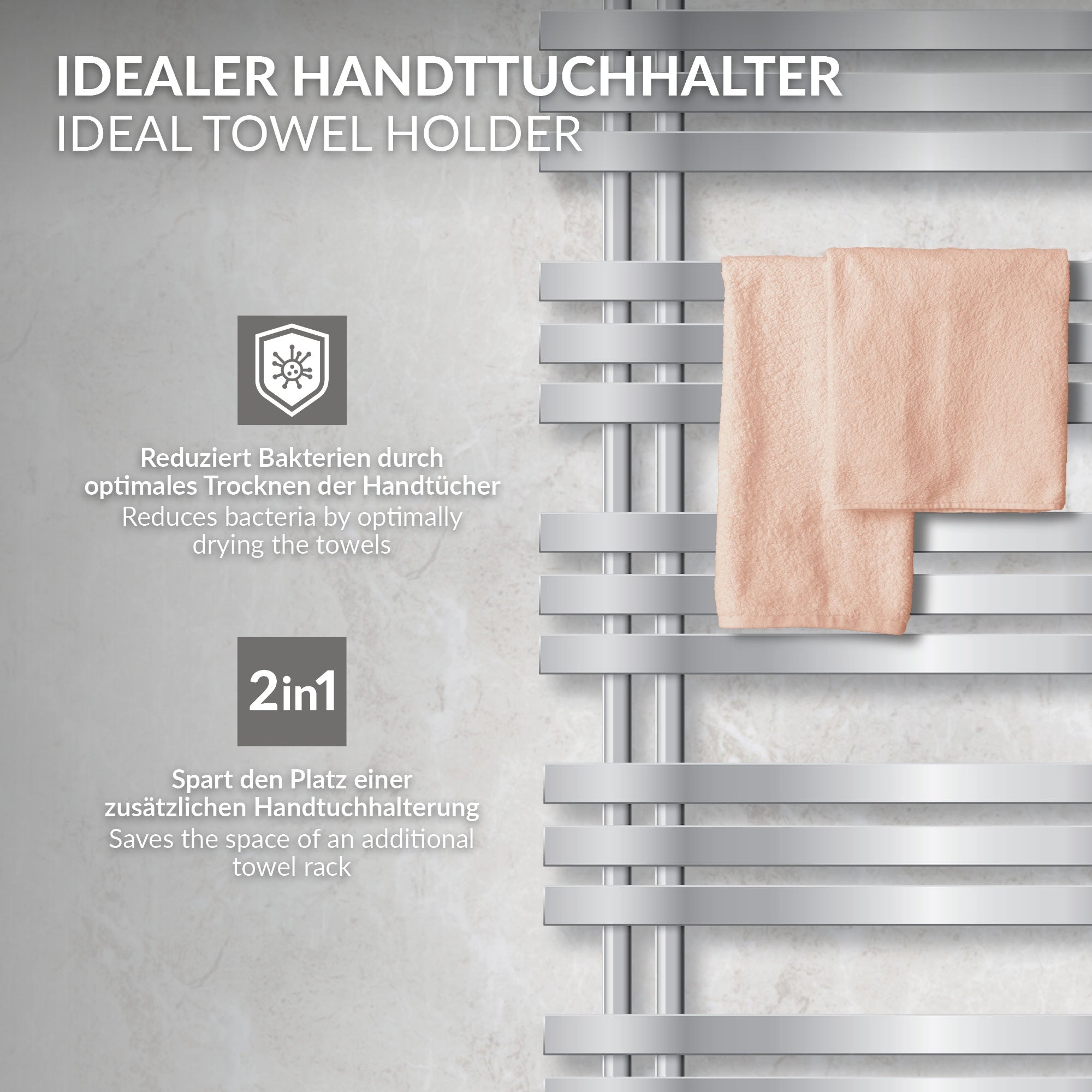 Handtuchhalter mit zwei Handtüchern, der bakterielle Reduzierung und Platzersparnis bietet