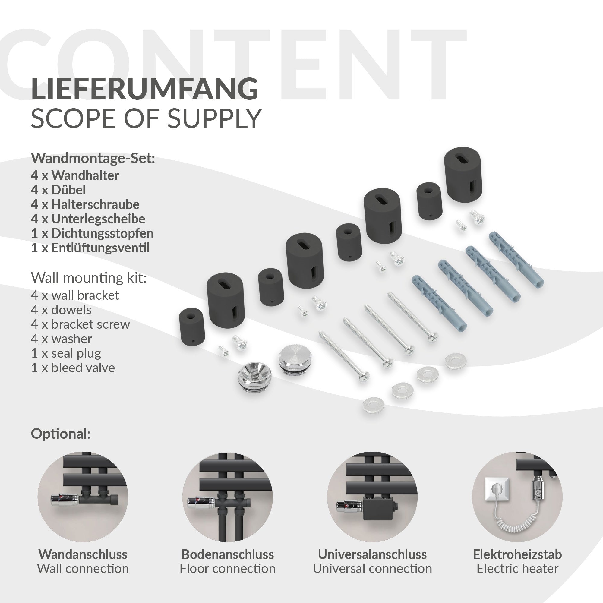 Wall mounting set with various brackets and screws.