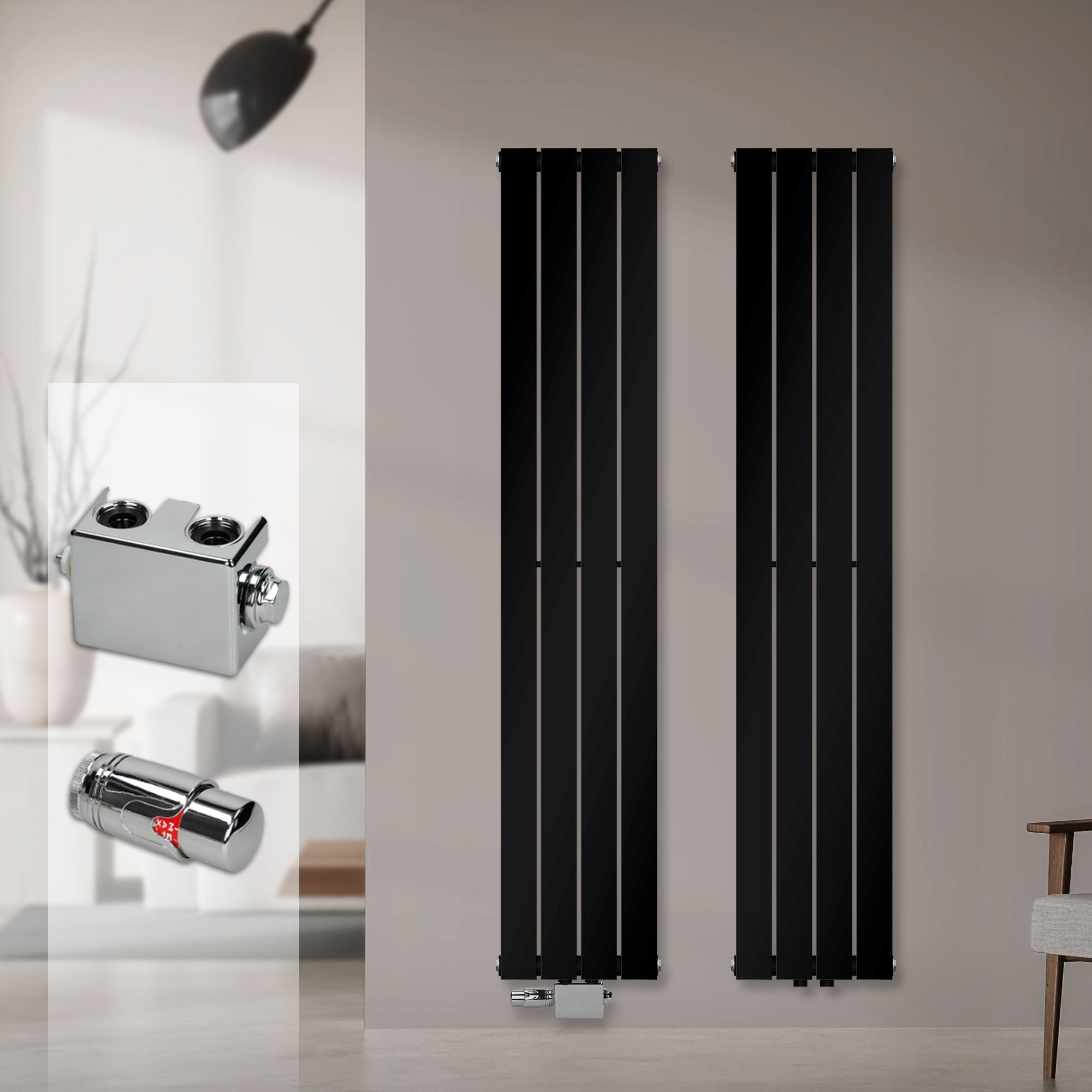 Radiatore con diverse possibilità di collegamento e accessori.