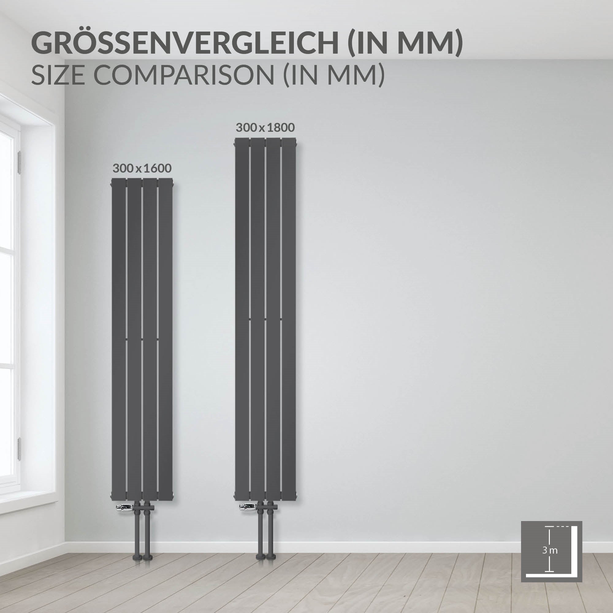 Antracitové topné těleso s dvojitou konstrukcí, 300x1800 mm.