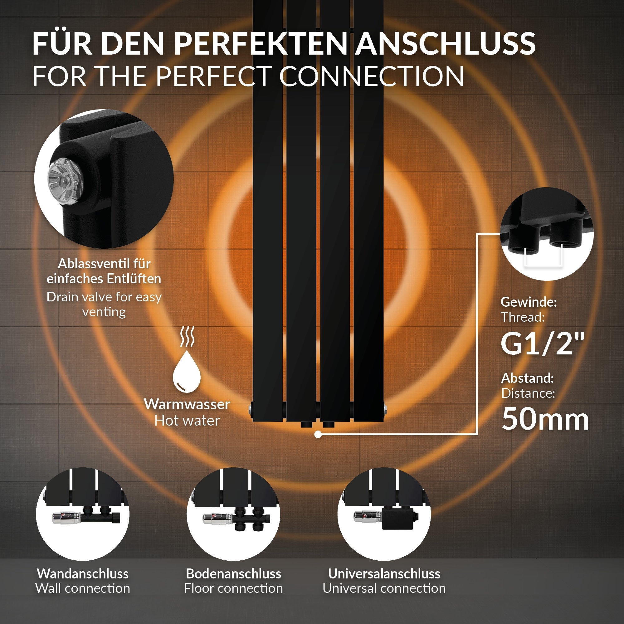 Sort radiator med to vertikale elementer.