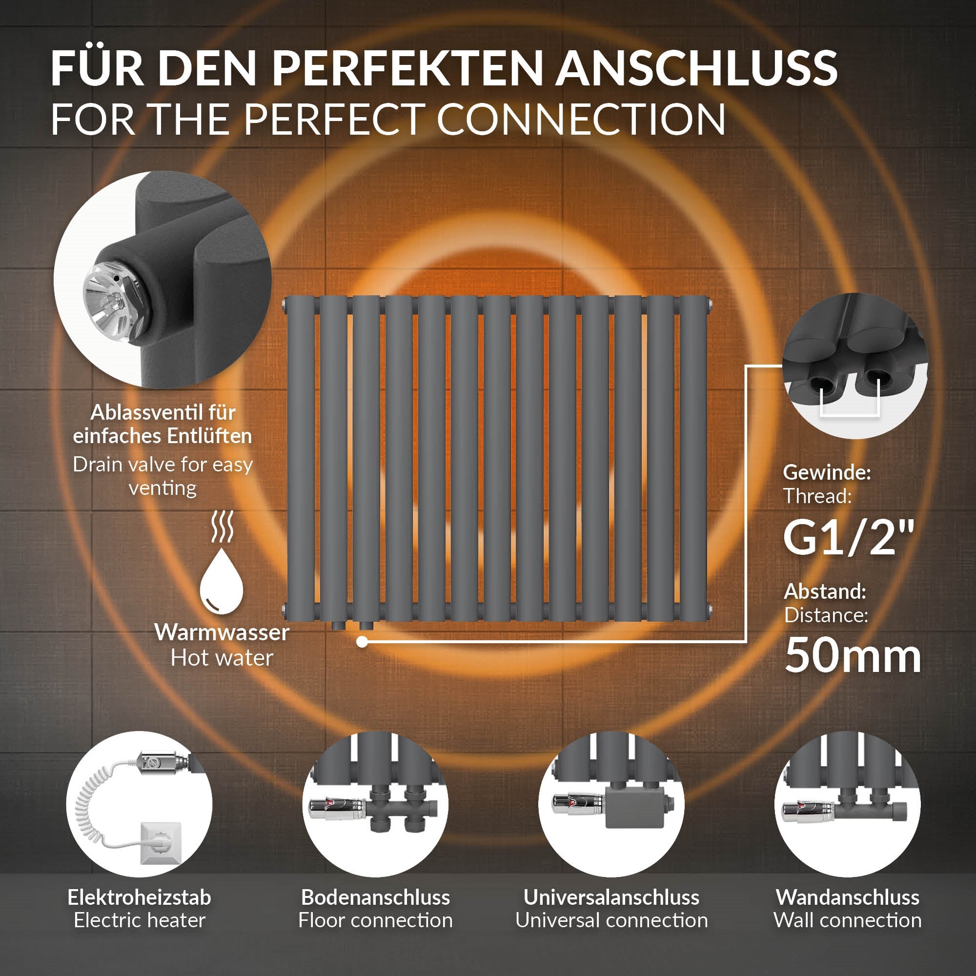 Heizkörper mit technischen Details zu Materialien und Konstruktion.