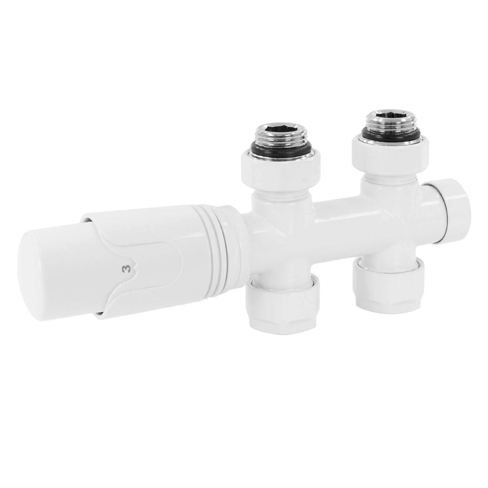 Vanne blanche avec deux connexions et un thermostat.