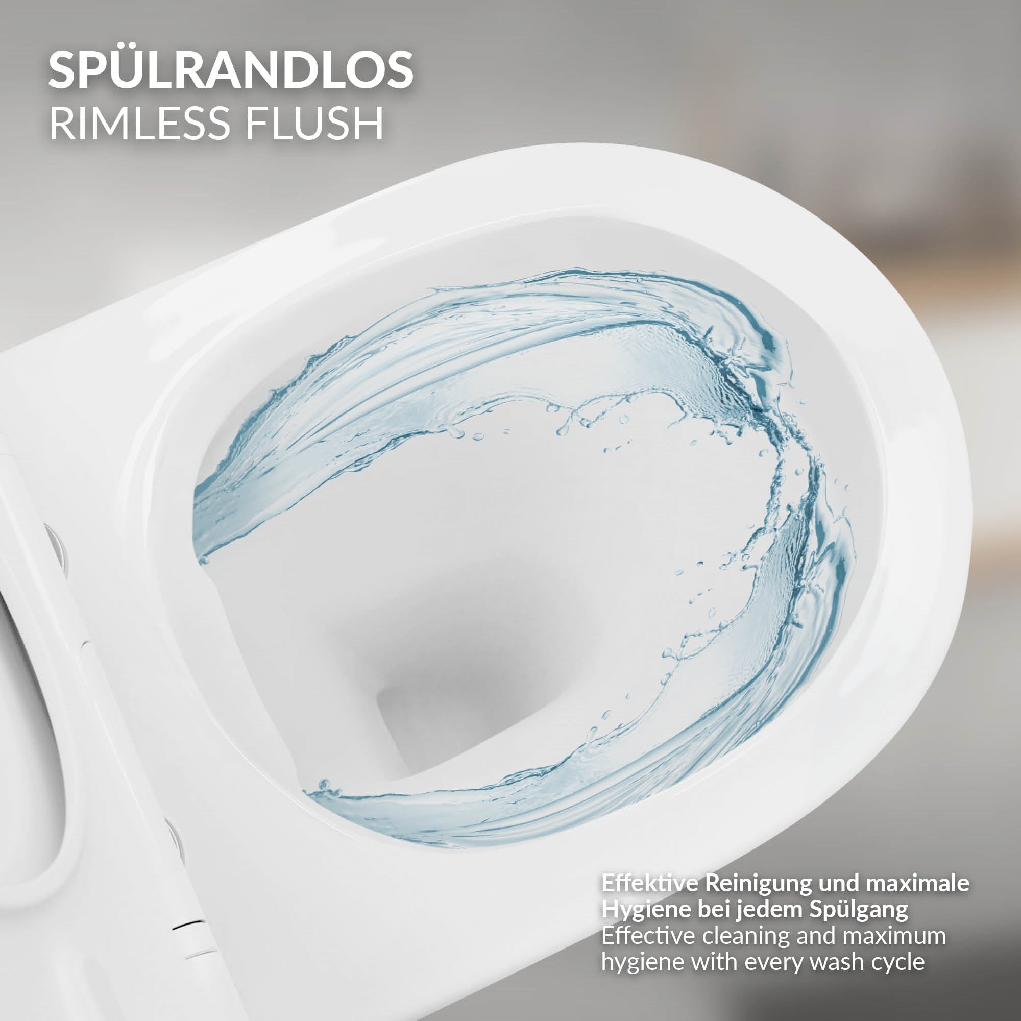 Vaso WC con flusso d'acqua all'interno.