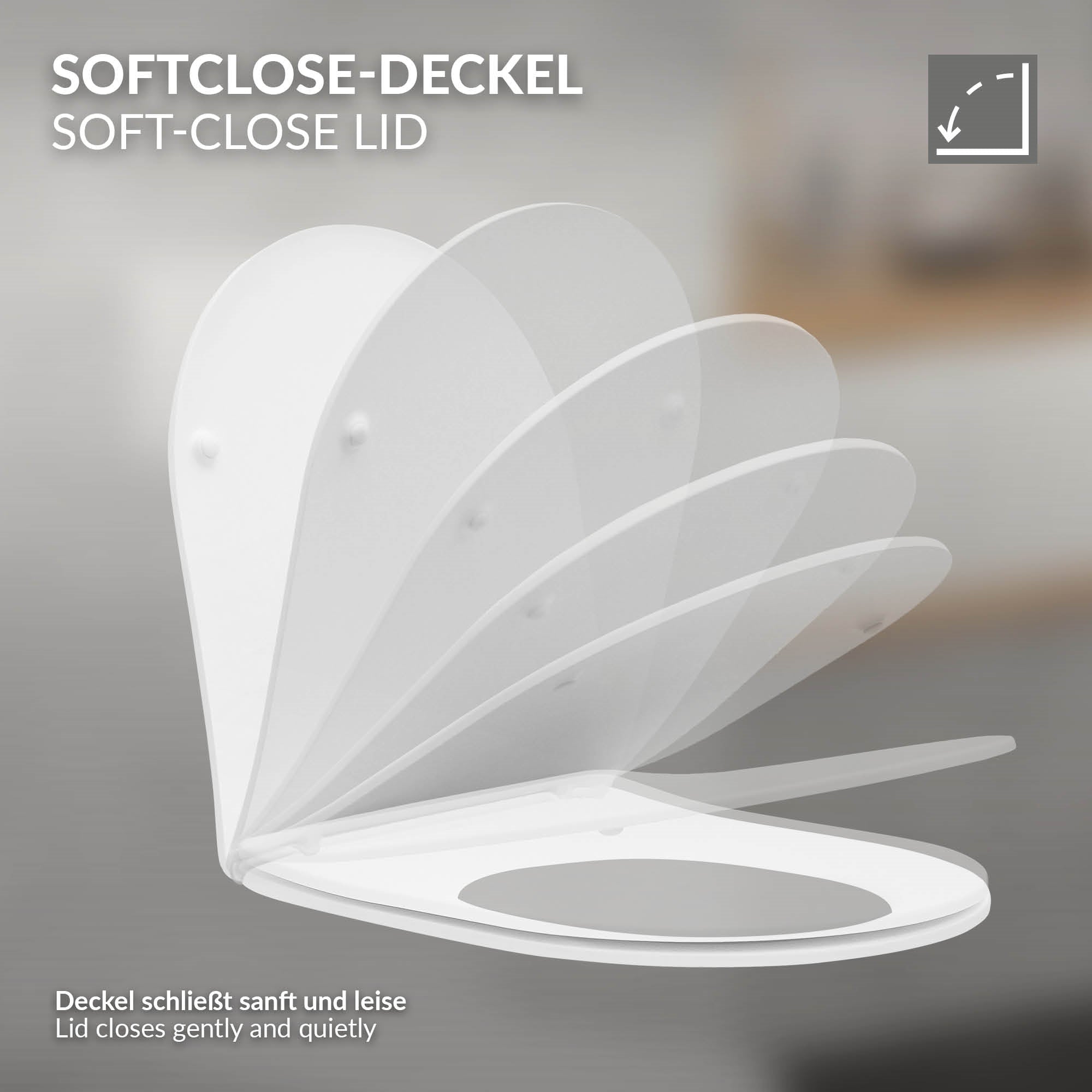 Couvercle de toilette Softclose blanc qui se ferme doucement et silencieusement.