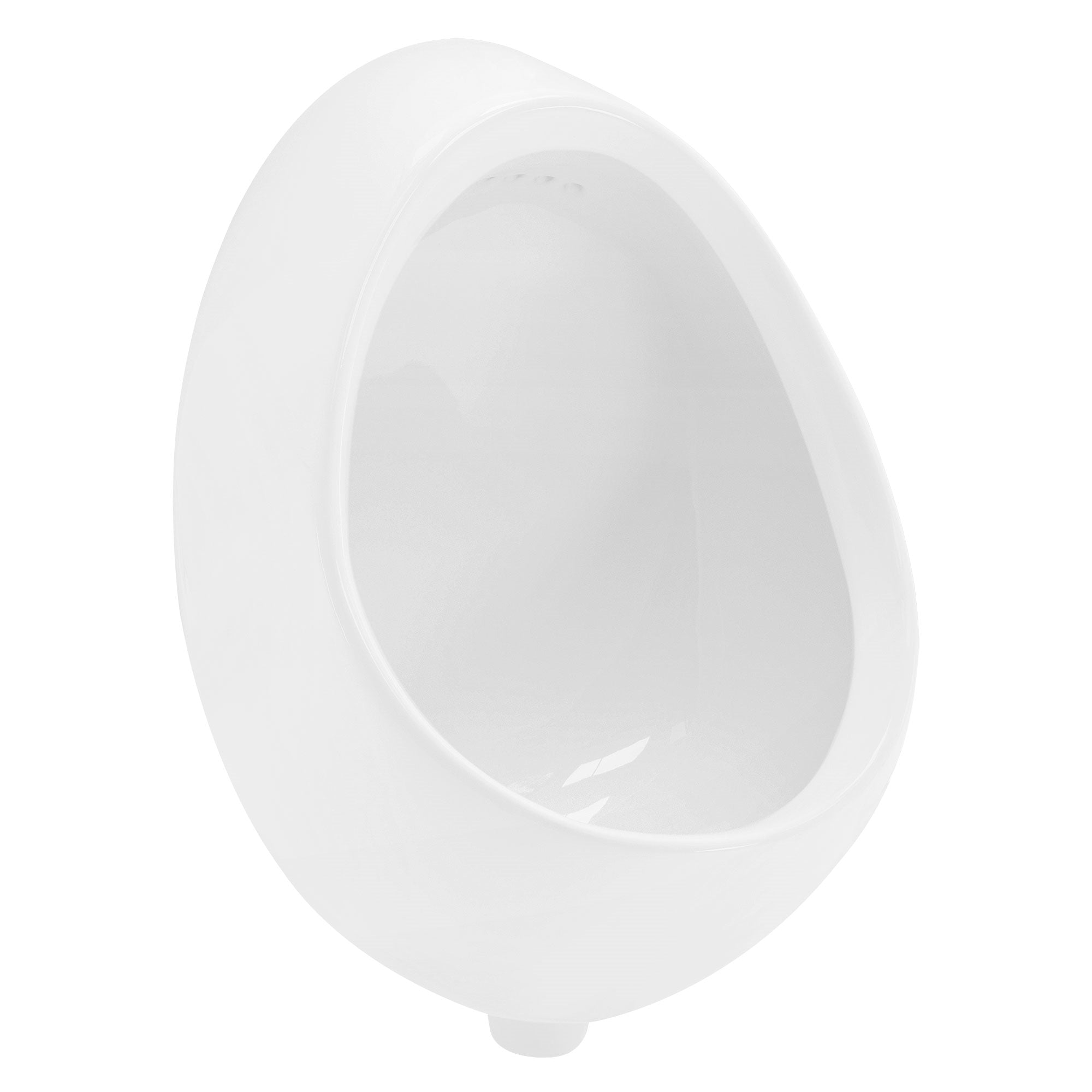 Urinale bianco a forma di goccia su sfondo bianco.