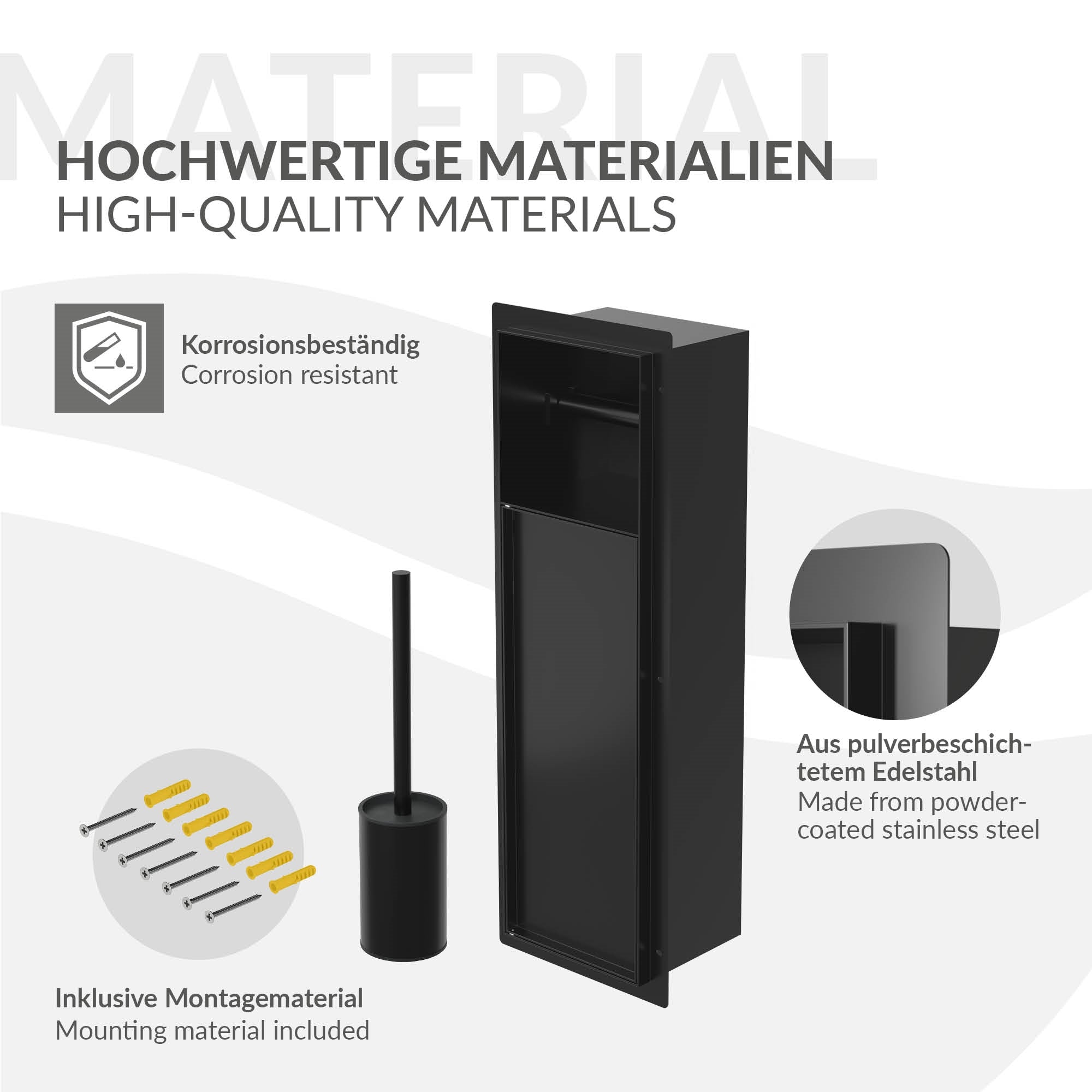 Produktbeskrivelse med materialer og monteringsinformation.