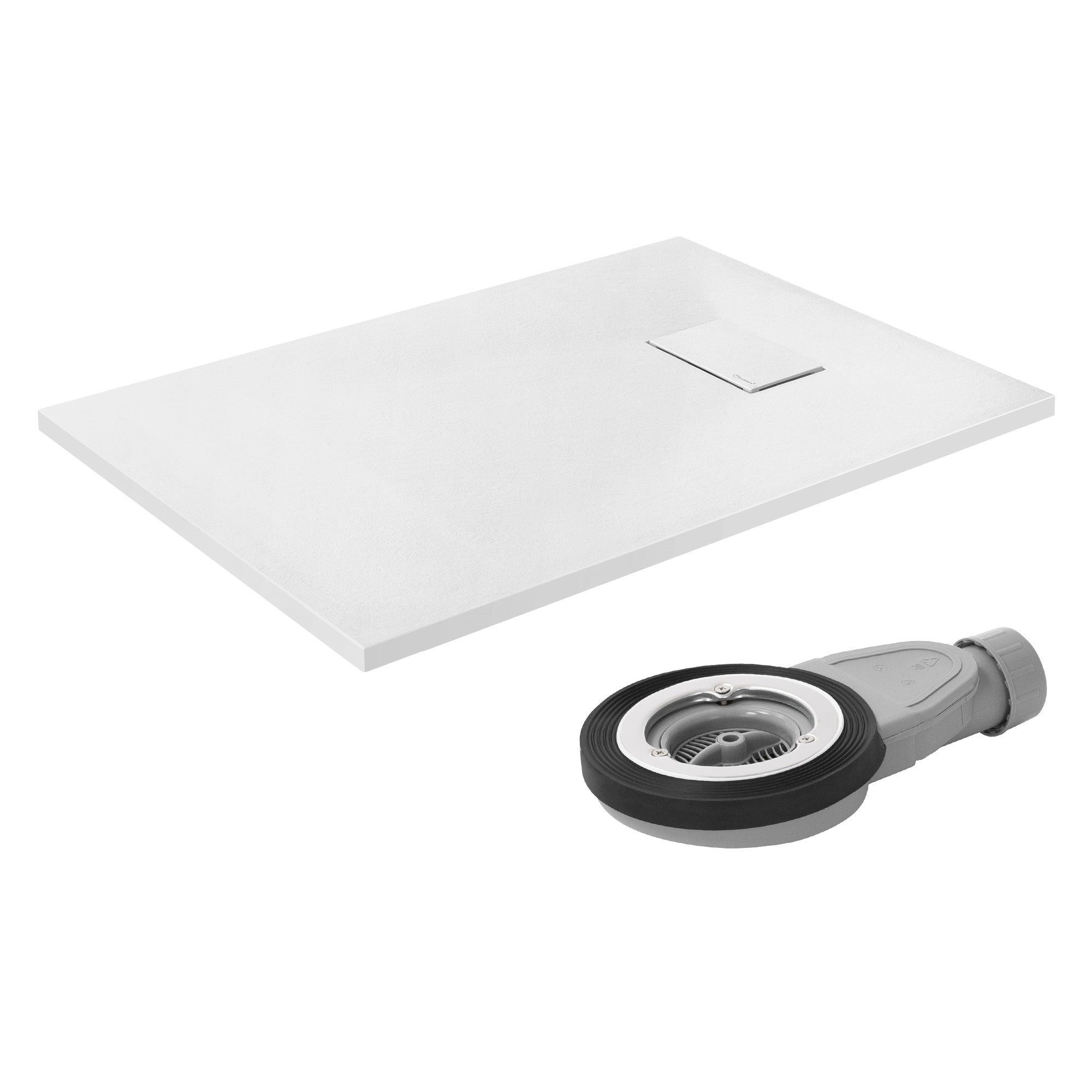 Piatto doccia bianco e scarico in design grigio.