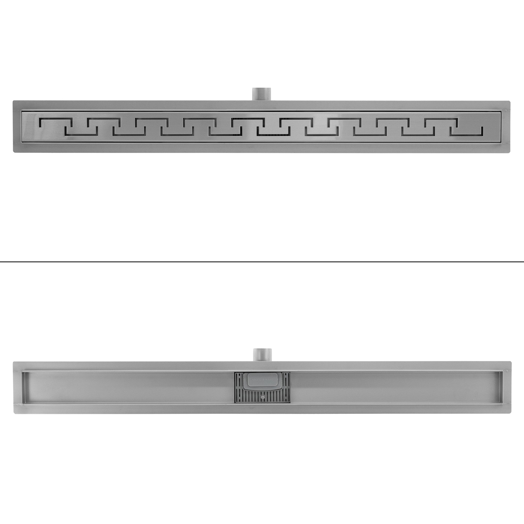 Zwei Varianten eines Bodenablaufs mit unterschiedlichen Designs.