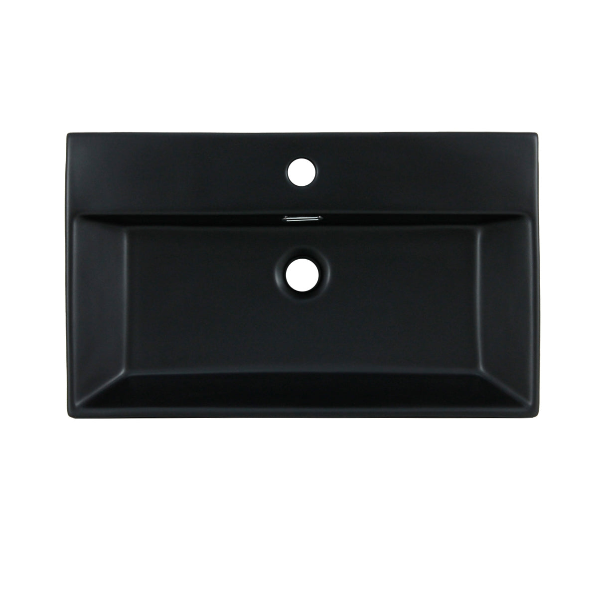 Lavabo nero con un foro centrale.