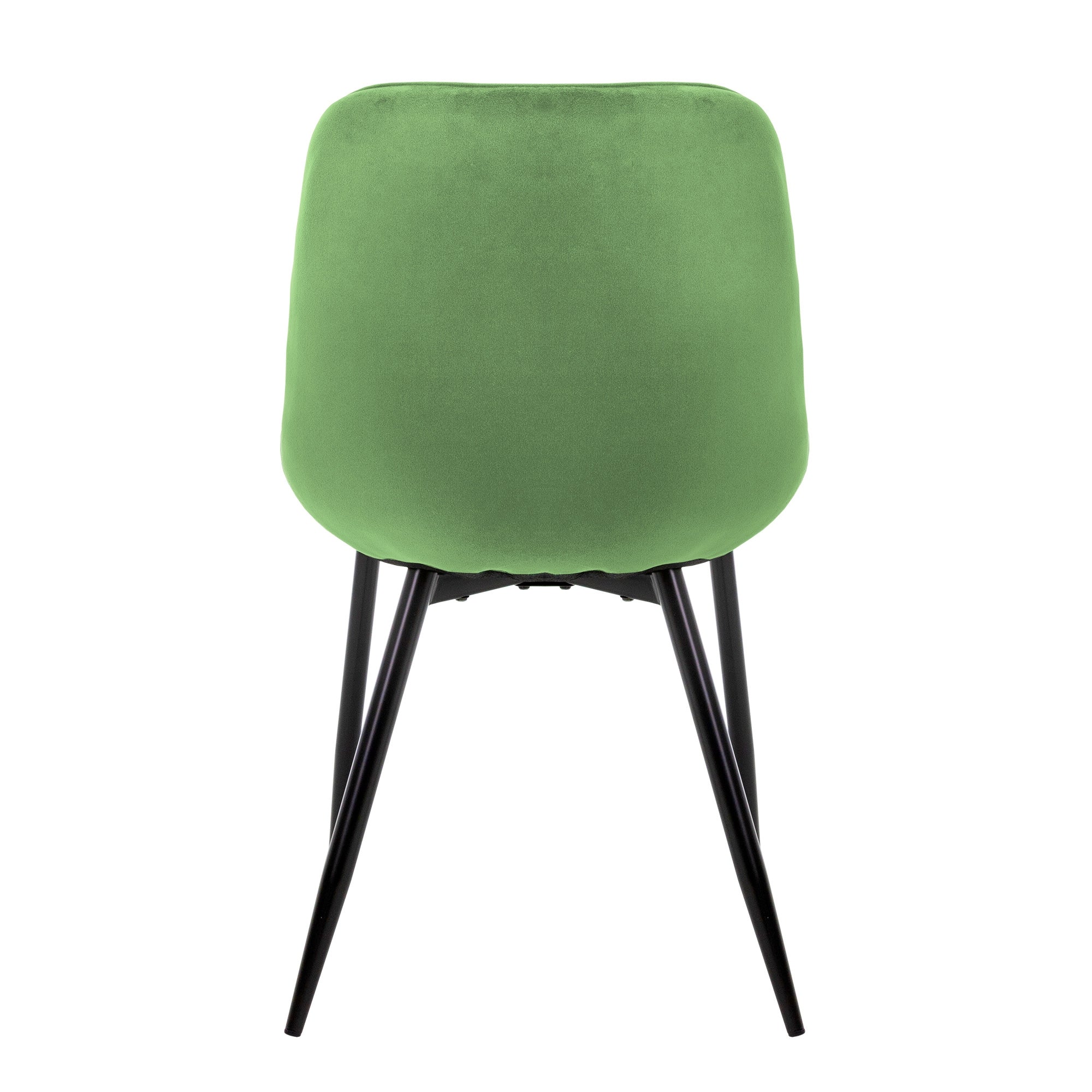 Vista posteriore di una sedia verde con gambe nere.