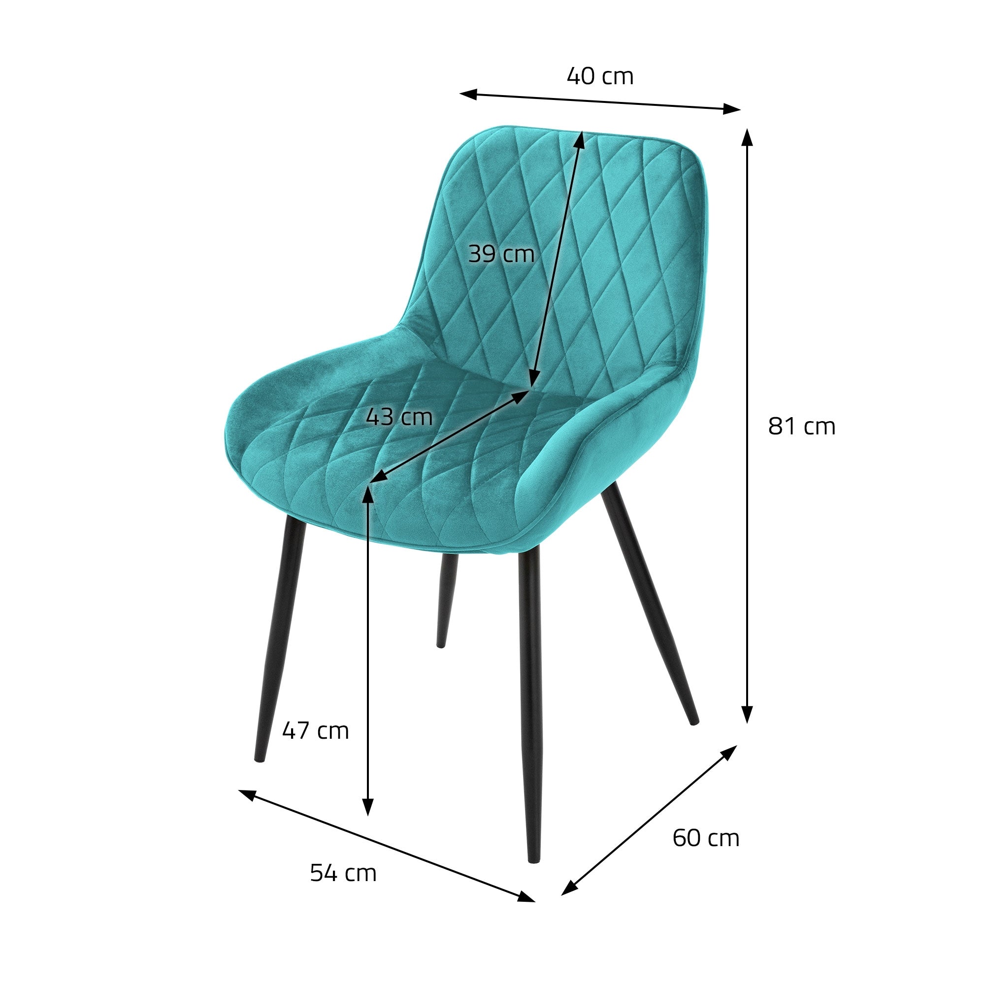 Disegno dimensionale di una sedia con diverse misure.