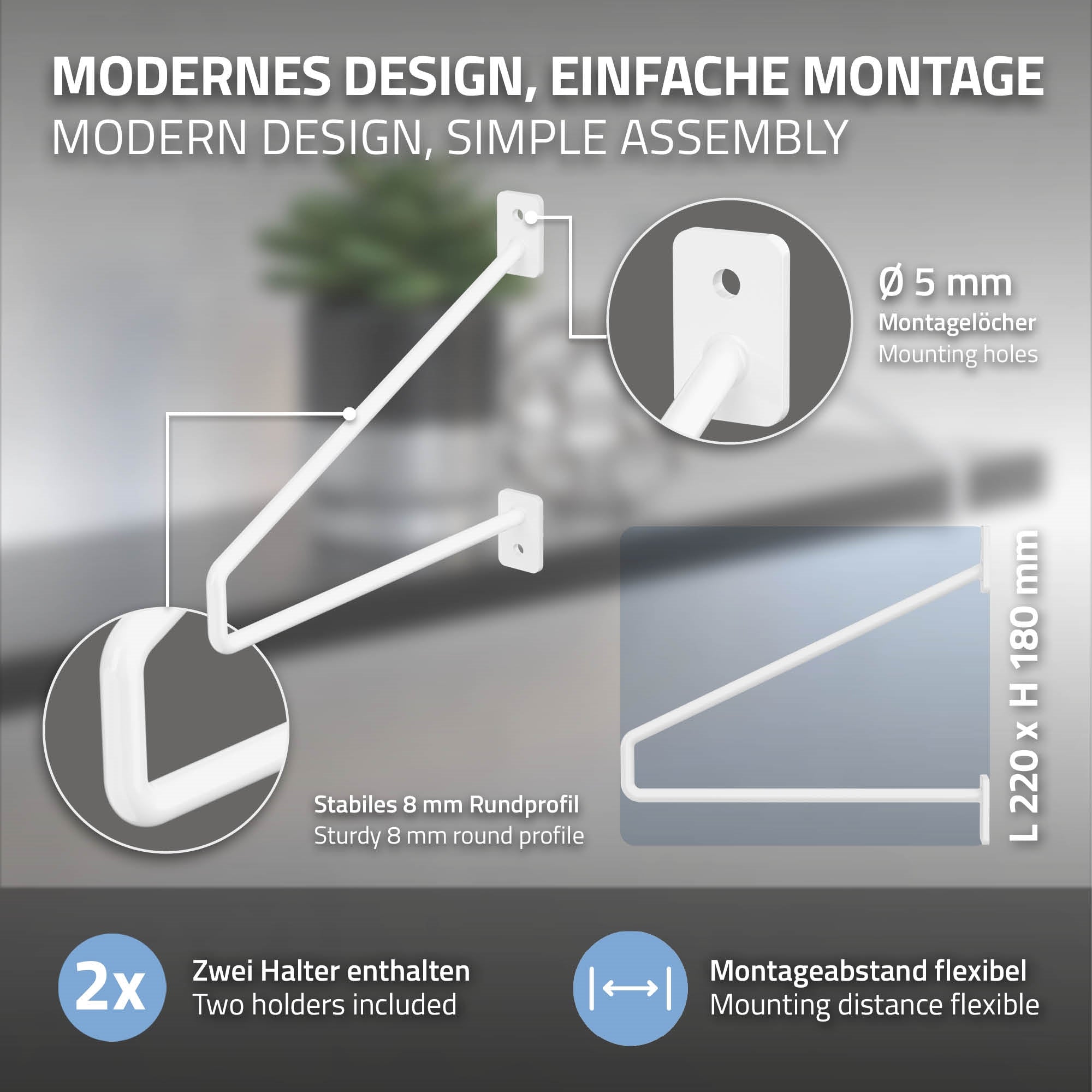 Instructions de montage avec supports et profil de montage sur fond gris.