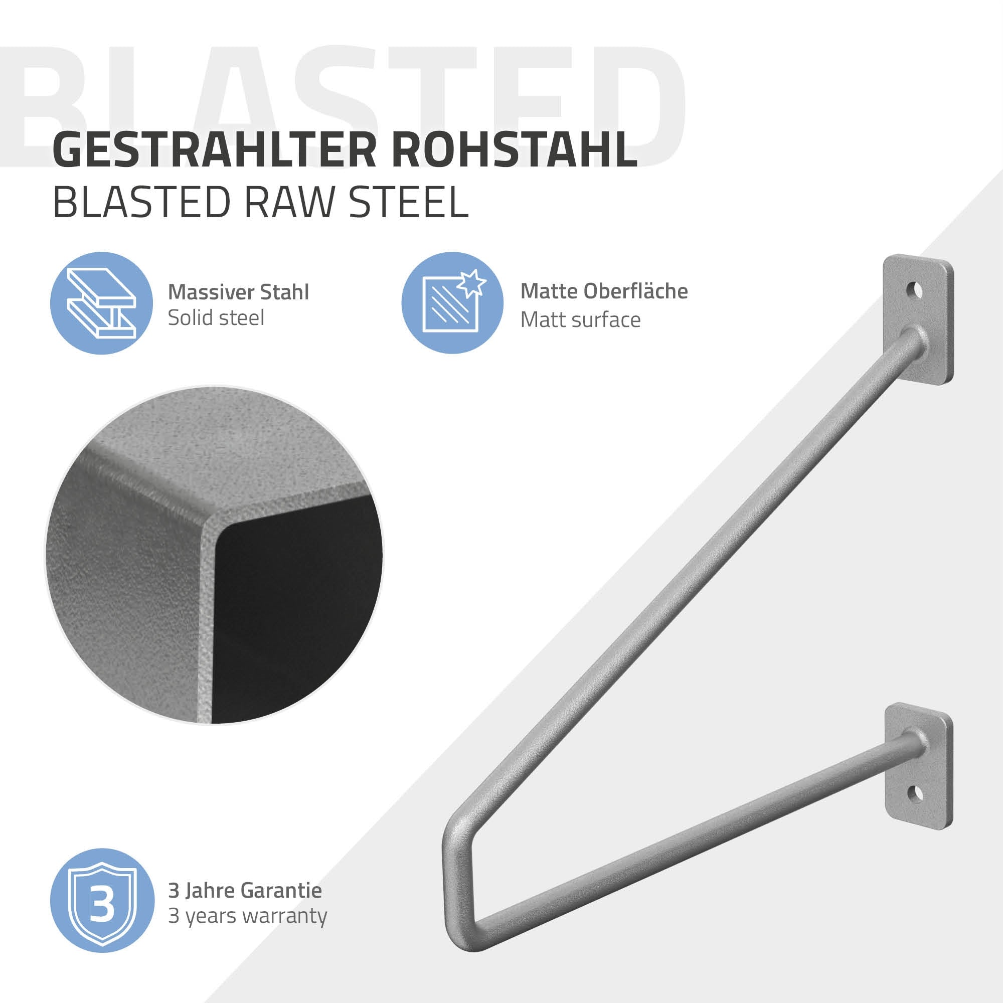 Metal shelf bracket made of solid steel with a matte finish.