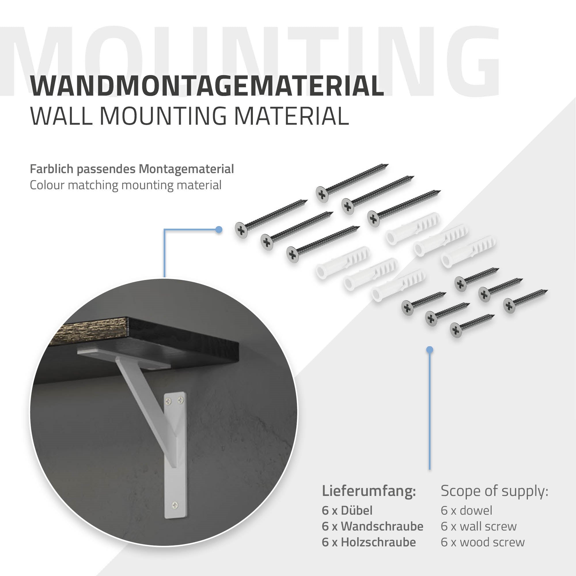 Mounting material for shelf bracket on a white background.