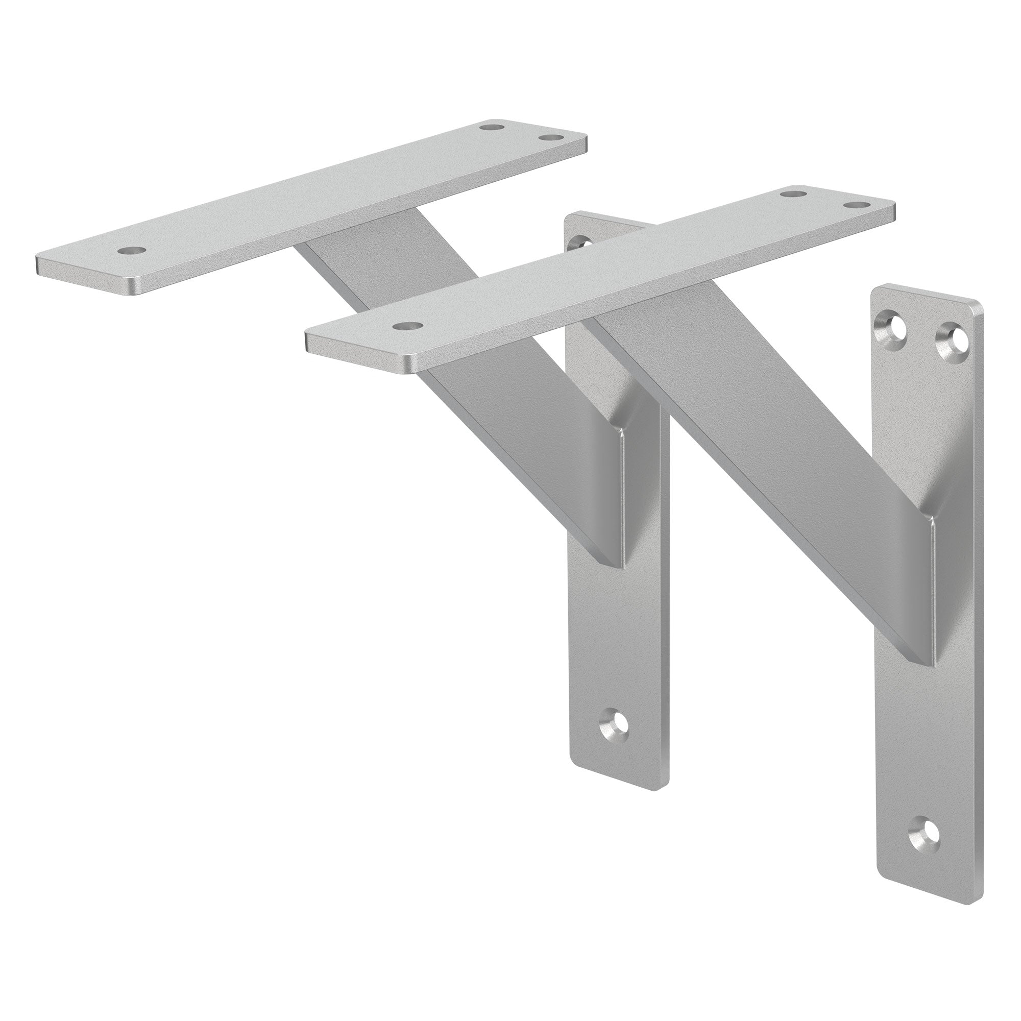 Deux supports muraux en métal de couleur argent.