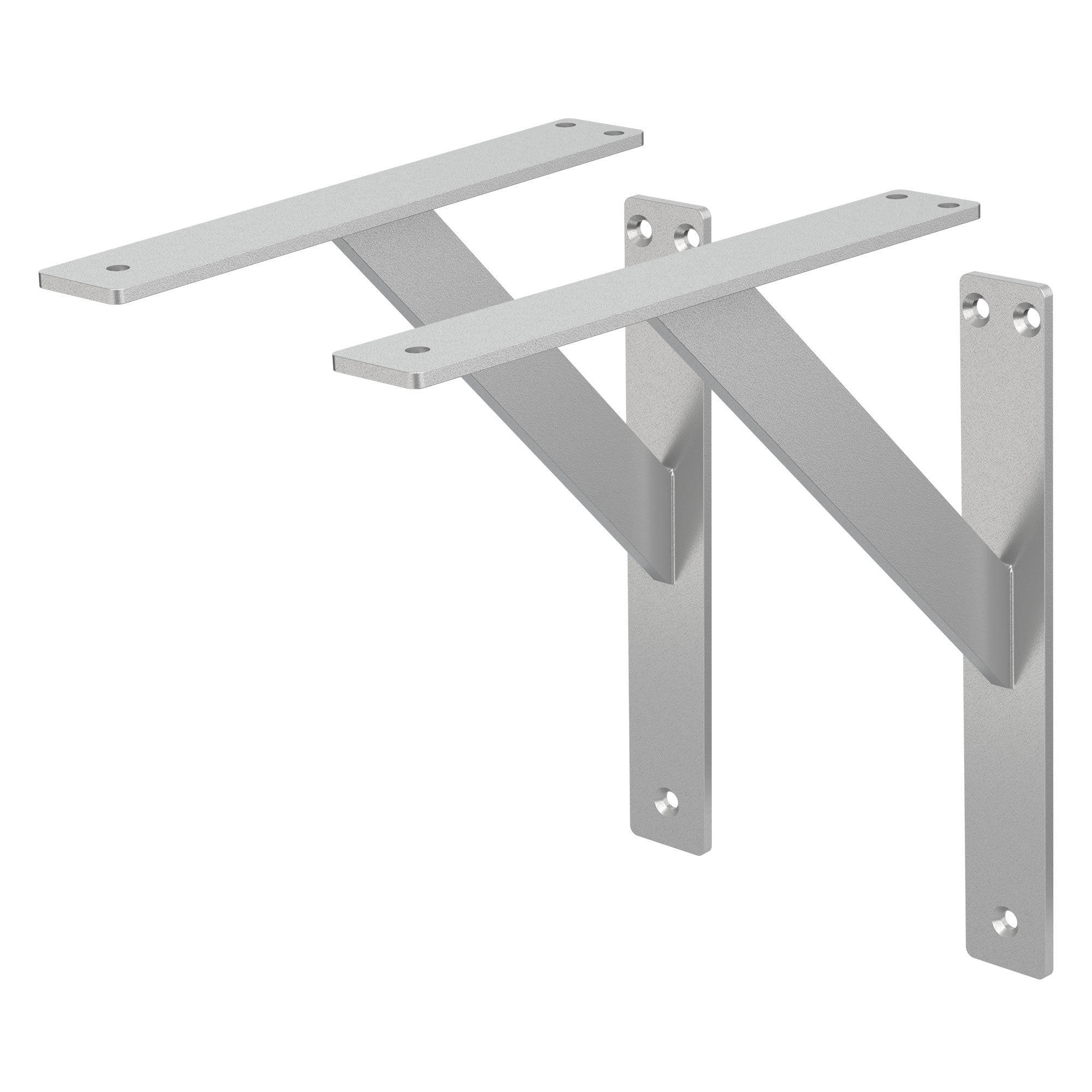 Deux supports muraux en aluminium dans un design épuré.