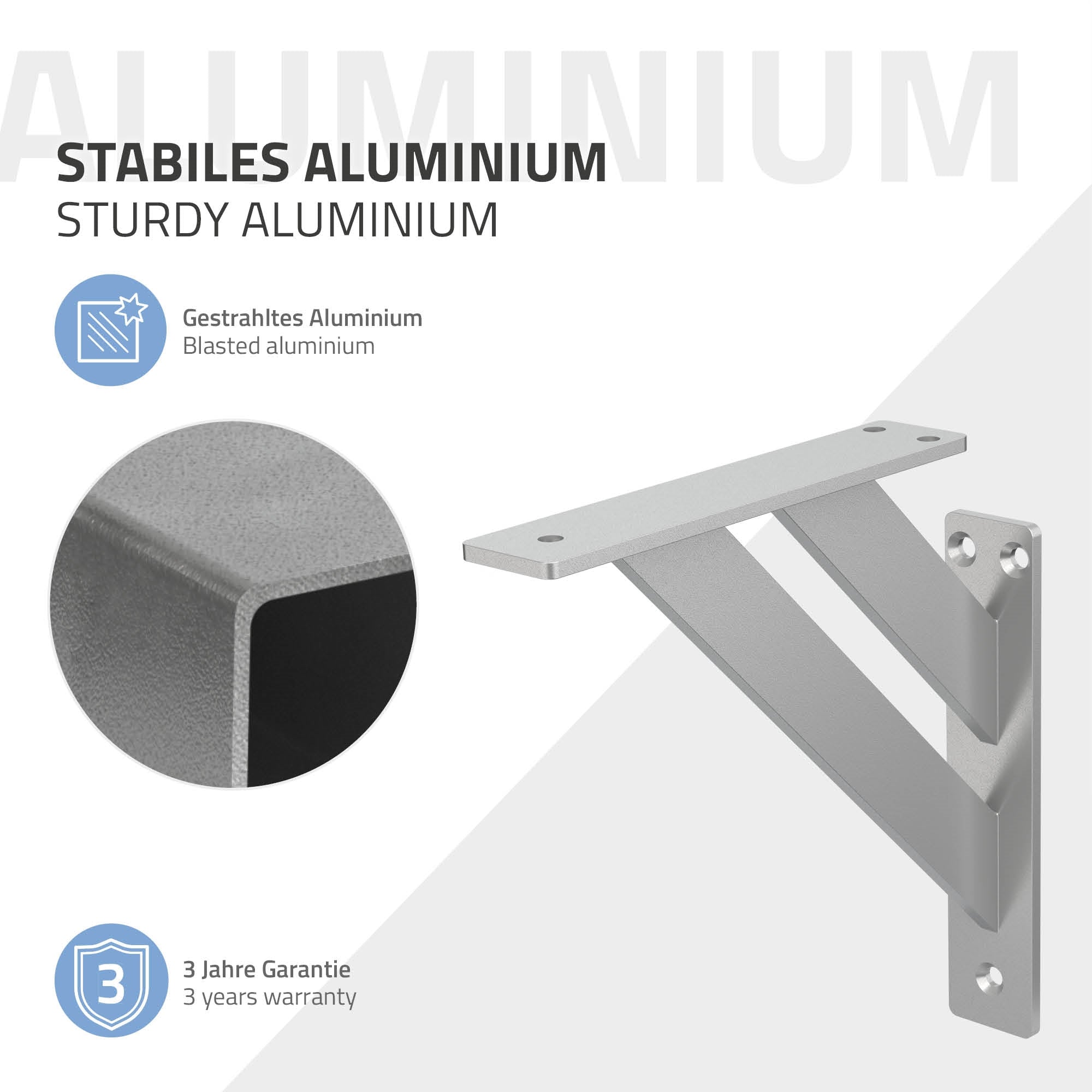 Supporto in alluminio stabile per scaffali, con vista dettagliata del materiale.